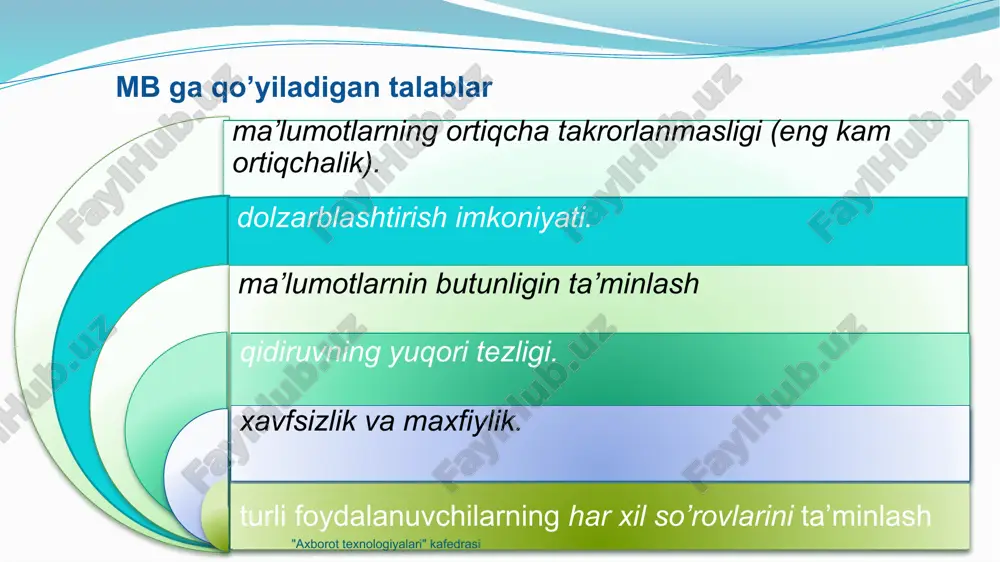 si image7.png image8.png image9.png image10.png image11.png image12.png image13.emf image14.png 1 : 1 (birga bir) 1 : n (birga ko'p) a b a b m : n (ko'pga ko'p) a b a va b ob'ektlar to'plami orasida moslik turlari /docprops/thumbnail.jpeg