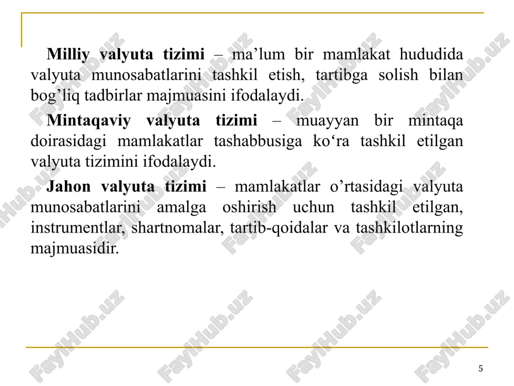 transmilliy inflyatsiyaga olib kelgan. aksincha, agar oltin ishlab chiqarish hajmi ishlab chiqarishning real hajmi oʻsishidan orqada qolsa narxlar darajasining yalpi pasayishi kuzatilgan. * urush harajatlarini qoplashda soliqlar, zayomlar bilan birga oltin ham jahon puli sifatida sarflandi. ko‘pgina mamlakatlar tomonidan valyuta cheklovlari o‘rnatildi. valyuta kurslari majburiy tarzda o‘rnatilgan bo‘lib, shu boisdan noreal edi. urush boshlanishi bilan markaziy banklar oltinni almashtirishni to‘xtatdi va xarajatlarni qoplash uchun emissiyani oshirdilar. 1920 yilga kelib aqsh dollariga nisbatan funta sterling 1/3 qismga, frantsuz franki va italiya lirasi —2/3, nemis markasi esa - 96%ga qadrsizlandi. oltin andozasi bozor iqtisodiyoti sharoitlariga va rivojlanib borayotgan xo‘jalik aloqalari ko‘lamiga javob bermaganligi tufayli asta-sekinlik bilan barham topgan. oltin tanga andozasi pul va valyuta tizimi sifatida amal qilishni to‘xtatgan va jahon valyuta tizimini boshqa shaklda shakllantirishga ehtiyoj sezilgan. genuya valyuta tizimi (1922-1929 y.y.) birinchi jahon urushidan keyin mamlakatlar o‘rtasidagi tashqi iqtisodiy aloqalarning qayta tiklanishi natijasida jahon valyuta tizimining yangi tamoyillarini ishlab chiqishga …