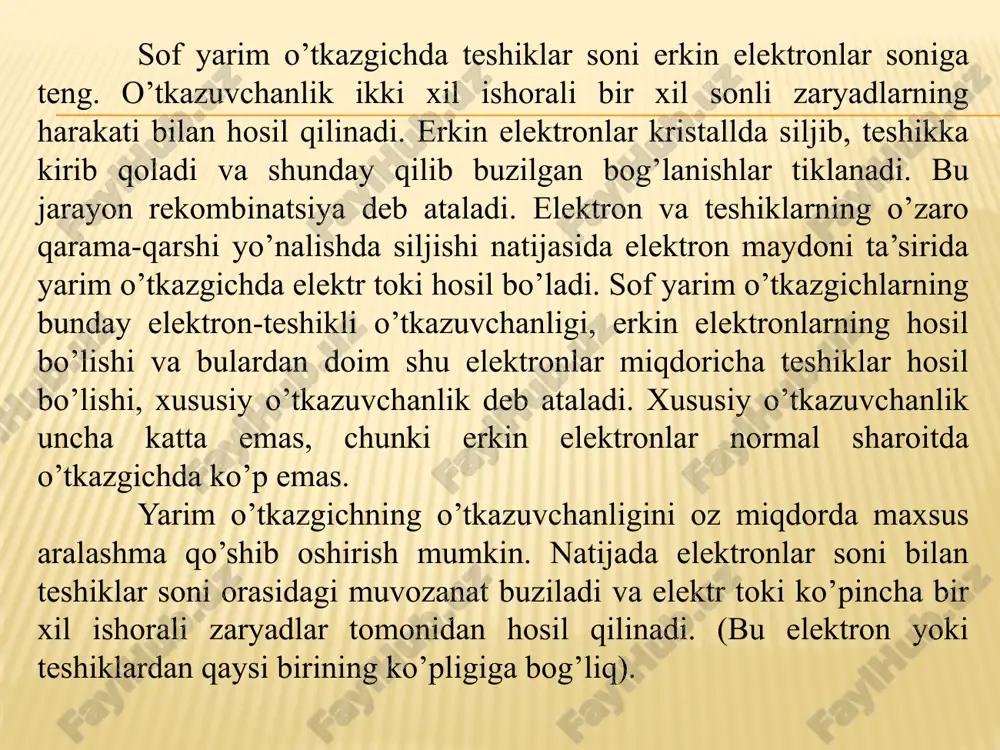 azgichning trioddagi plastinasi baza yoki asos (v) deb, aralashmadan bir tomchisi emitter (e) (kiruvchi yoki injektsiyalovchi zaryadlar), ikkinchi tomchi kollektor (s) (zaryadlarni to’plovchi) deb nomlangan. baza 10 - 12 mkm qalinlikda yasaladi. emitter, kollektor va baza ta’minlash manbaiga ulangan o’z chiqishlariga ega. p - n - p tipidagi triod emitter ta’minlash manbai plyusiga, kollektor esa minusiga ulangan, n - p - p tipidagi triod emitteri manba minusiga, kollektor esa plyusga ulangan. natijada ikkita elektron-teshikli o’tish hosil bo’lib, ulardan biri, ya’ni emitter bilan baza orasidagi emitterli o’tish, ikkinchisi, ya’ni baza bilan kollektor orasidagisi kollektorli o’tish deb ataladi. tranzistorda emitterdan bazaga boruvchi baza toki it va emitterdan kollektorga boruvchi kollektor toki is bo’ladi. baza toki ibboshqarish toki, kollektor toki is esa asosiy tokdeb ataladi. tranzistor ishida baza toki ib muhimahamiyatga ega. u juda oz miqdorda bo’lishi lozim, shuning uchun, odatda, rezistor rv ni ulab u cheklanadi. agar baza toki bo’lmasa, triod qarshiligi …