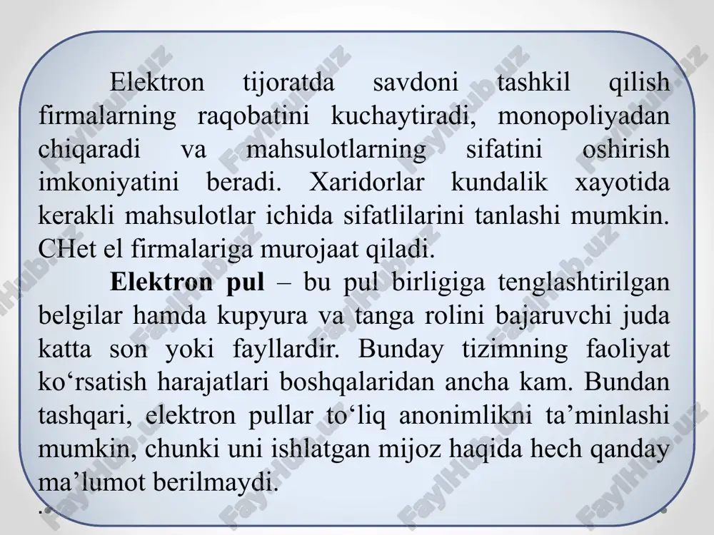 iz aloqa texnologiyasi. tarmoq qurilmalari orasidagi o‘zaro muloqotni va ularning internetga ulanishini engillashtiradi. sms (short message service) – qisqa xabarlar xizmati. mobil aloqa tarmoqlarida abonentlarning bir-birlariga qisqa matn xabarlarini uzatish va qabul qilish xizmati hisoblanadi. mms (multimedia messaging service) – gprs texnologiyasiga asoslangan multimedia xabarlarini almashish xizmati. xizmat rangli rasm, fotosurat, musiqa va hatto videoroliqlarni uzatish va qabul qilish imkonini beradi. mms-xabarlarni jo‘natish-qabul qilish uchun, mms xizmatni nafaqat telefon qurilmasi, balki mobil aloqa operatori ham qo‘llashi zarur. mobil aloqa hizmatlari so‘zlashuv – telefon raqami terilganda joriy mobil operator tayanch stansiyaning antennasi chaqirayotgan va chaqirilayotgan abonentlarni aniqlaydi. shundan so‘ng ushbu axborot uzib ulagichga (kommutator) yuborilib ikkita abonent bog‘lanadi va ushbu abonentlar orasida so‘zlashuv (ma’lumot almashinish) amalga oshiriladi . mobil internet – harakatdagi abonentlar uchun mobil aloqa tarmoqlari orqali internet resurslaridan foydalanish texnologiyasi. mobil internetning qulayligi shundan iboratki, bunda foydalanuvchining qaerda va qanday holatda bo‘lishidan qat’iy nazar u mobil aloqa atrmog‘i orqali …