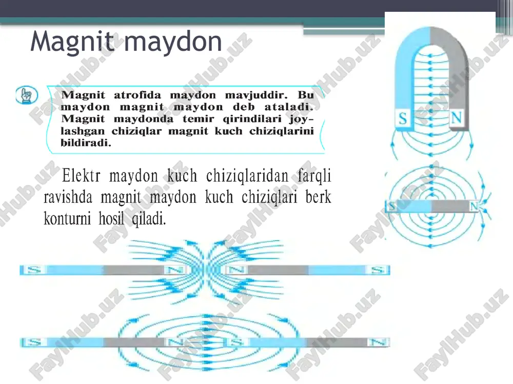 ga ferromagnit kukunlar aralashtriladi, ularda yovvoyi o’t urug’larini g’adur – budurligi kirib qoladi va elektromagnit barabaniga tortiladi. faradey tajribasi ersted elektr tok magnit maydonni vujudga keltirishini aniqlagandan so`ng, ko`pchilik olimlar «teskari» effektni qidira boshlashdi, ya’ni magnit maydon elektr tokni vujudga keltirmasmikan, degan savolga javob qidira boshlashdi. bu savolga o`n yil davom etgan izlanishlardan so`ng faradey javob topdi. 1831 yilda faradey berk kontur magnit maydonida ilgarilanma harakatlanganda va burilganda shuningdek, qo’zg’almas kontur vaqt davomida o’zgaruvchan magnit maydonida turganda ham, unda tok hosil bo’lishini aniqladi. faradey tajribasi bir-biridan izolyasiyalangan ikki o`ram sim olingan. birinchi o`ramni kalit (k) orqali o`zgarmas tok manbaiga ulanadi. ikkinchi o`ramning uchlari esa galvanometr (g)ga ulangan. birinchi o`ramdan o`tayotgan tok kuchi o`zgarmaganda ikkinchi o`ramda hech qanday tok vujudga kelmagan. lekin birinchi o`ramni tok manbaiga ulash va uzish vaqtida ikkinchi o`ramda qisqa muddatli elektr tok qayd qilingan. faradey bu tokni induksion tok deb atadi. 1-faradey tajribasining elektr sxemasi elektromagnit induksiyasi. …