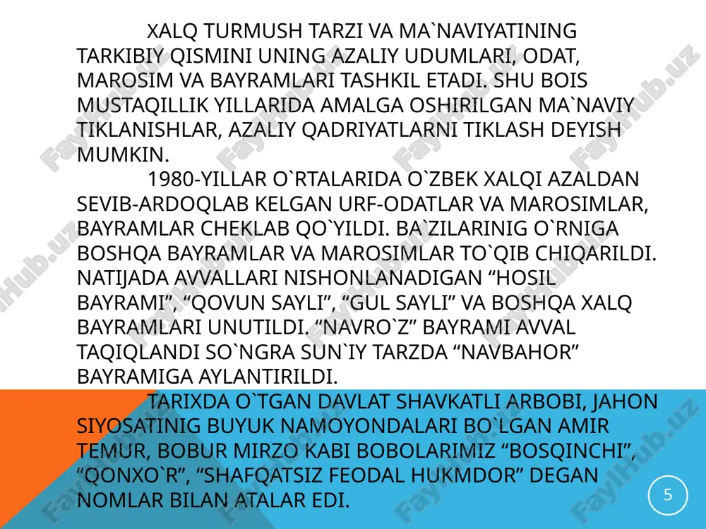 rezidentining farmoniga binoan vazirlar mahkamasi huzurida din ishlari bo‘yicha qo‘mita tashkil etildi. qo‘mita tarkibida diniy konfessiyalar bilan ishlash uchun maxsus tashkil etildi. 1998-yil o‘zbekiston respublikasi oliy majlisi tomonidan «vijdon erkinligi va diniy tashkilotlar to‘g‘risida»gi qonunning yangi tahriri qabul qilindi. mazkur qonunda fuqarolarning vijdon va e’tiqod erkinligi bilan bog‘liq huquq hamda burchlari aniq-ravshan belgilab qo‘yildi. «vijdon erkinligi va diniy tashkilotlar to‘g‘risida»gi qonunga muvofiq, “davlat diniy konfessiyalar o‘rtasidagi tinchlik va totuvlikni qo‘llabquvvatlaydi. bir diniy konfessiyadagi dindorlarni boshqasiga kiritishga qaratilgan xatti-harakatlar (prozelitizm), shuningdek, boshqa har qanday missionerlik faoliyati man etiladi”. 14 2007-yilda islom hamkorligi tashkilotining ta’lim, fan va madaniyat masalalar bo‘yicha tuzilmasi – aysesko tomonidan «toshkent – islom madaniyati poytaxti» deb e’lon qilindi. bu o‘zbekiston davlatini dinga bo‘lgan munosabatining natijasidir. aholisi ko‘p millatli bo‘lgan o‘zbekistonda islomdan tashqari xristianlik, yahudiylik, buddaviylik va boshqa konfessiyalarga e’tiqod qiluvchi kishilar ham bor. ko‘p millatli va ko‘p konfessiyali mamlakatda millatlararo hamjihatlik va diniy bag‘rikenglik sohasida olib borilayotgan izchil …