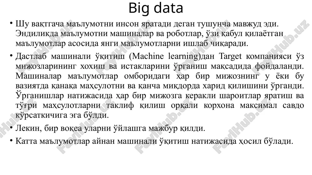 ga optimal marshrutni ko'rsatadi, chorrahalarning qanchalar yuklanganligiga qarab svetaforlar ishini boshqaradi, umumiy foydalanishdagi transportlarni bekatga qachon etib kelishi vaqtini ko'rsatadi, elektromobillar uchun zaryadlantirish infratuzilmasini ko'rsatadi, yo'lga ketadigan vaqtni chamalab ko'rsatadi va ko'pgina boshqa foydali funktsiyalarni o'z ichiga oladi. ? osnovnimi napravleniya vnedreniya innovatsionnogo texnologiy «umniy gorod» yavlyayutsya sleduyushie: «umniy transport» (intellektualnaya transportnaya sistema) intellektualnaya transportnaya sistema – osushestvlyaet kontrol transportnix potokov i kachestva dorojnogo pokritiya, optimiziruet dvijenie transporta, putem otobrajeniya dorojnoy situatsii na ulichnix informatsionnix panelyax i smartfonax polzovateley, podskazivaet im optimalniy marshrut, upravlyaet rabotoy svetoforov v zavisimosti ot zagrujennosti perekrestkov, pokazivaet mesto i vremya pribitiya na ostanovku obshestvennogo transporta, infrastruktura zaryadnix stantsiy dlya elektromobiley; orientirovochnoe vremya, zatrachennoe na dorogu i mnojestvo drugix poleznix funktsiy. 23 elektron militsiya «elektron militsiya» pultiga kelib tushgan har qanday qo'ng'iroqdan so'ng, shu tobda xaritada qo'ng'iroq qiluvchining joylashgan joyi ko'rinadi, navbatchi monitorida esa xabarni ro'yhatdan o'tkazish uchun oyna ochiladi, xabarni qayta ishlash va operativ choralar …