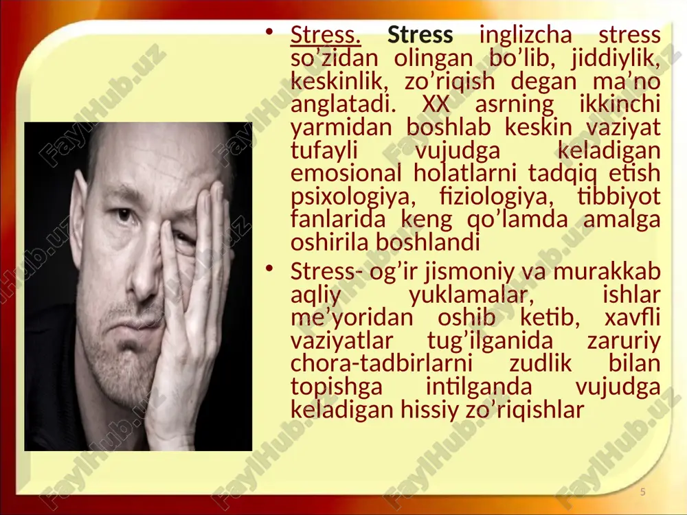 zallik-xunuklik, yuksaklik-tubanlik, fojialilik-komiklik. estetik hissiyotlar axloqiy hissiyotlar bilan chambarchas bog`liqdir. yuksak hislar kishilik jamiyati bilan hayvonot olami o’rtasida psixologik tafovutlar yuksak hislarda o’z ifodasini topadi. yuksak hislar ongli harakatlarni bajarishning obyektiv sharoitlari, yo’nalishlari, mazmuni bilan uyg’unlashgan shaxs emosional holatining barqaror, murakkab tarkibida paydo bo’ladi va kechadi. ko’plab kechirilayotgan emosiyalarda, affektlarda, kayfiyatlarda yaqqollashgan umumlashma hislar yuksak hislar deb ataladi * http://aida.ucoz.ru * http://aida.ucoz.ru yuksak hislar shaxsda topshiriqni bajarish bilan bog’liq javobgarlik hissi har xil ma’noda kechiriladi; 1) tashvishlanish emosiyasi (bir tomondan, xursandlik, ikkinchi tomondan esa qo’rqish hissi) sifatida; 2) o’z kuchiga, g’ayratiga, iftixoriga ishonch emosiyasi tariqasida; 3) vazifaga jiddiy qaraydigan tengdoshlardan g’azablanish emosiyasi sifatida; 4) shart-sharoitlarni hisobga olishga nisbatan shubhalanish sifatida va hokazo. tahlildan ko’rinib turibdiki, javobgarlik hissining mohiyati ularning oddiy yig’indisidan iborat emas, balki jamoa a’zolarining ehtiyojiga aylangan voqyelikni anglashdir. masalan, kitob o’qib lazzatlanish bilan kitobni o’qib tugatish shodlik hissini farqlamoq lozim * http://aida.ucoz.ru * http://aida.ucoz.ru yuksak hislar psixologiya fanida …