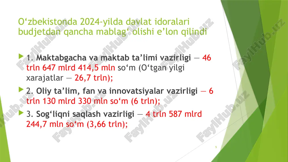 ir qator islohotlar amalga oshirildi. jumladan, tibbiyot sohasida bakalavriat ta’lim yo‘nalishlarida o‘qish muddati 7 yildan 6 yil va tibbiy rrofilaktika yo‘nalishida 6 yildan 5 yil etib belgilandi. 31 2018/2019 o‘quv yilidan boshlab, test jarayonini bir kunda emas, 15 kun davomida o‘tkazish, natijasini esa imtihonning ertasiga e’lon qilish vazifalari qo‘yilgan 32 3. mustaqillik yillarida ilm-fan taraqqiyoti 1992-yil 31-martdagi farmoniga binoan oliy attestatsiya komissiyasi (oak) tashkil etildi. 33 2008-yildan buyon toshkentda innovatsion g‘oyalar, texnologiyalar va loyihalar yarmarkasi o‘tkazib kelinmoqda. 2008–2015-yillar davomida o‘tkazilgan i – viii yarmarkalar doirasida jami 4000 dan ortiq ishlanmalar taqdim etildi. 2008- yildan buyon umumiy qiymati 113 mlrd. so‘mdan ortiq bo‘lgan 3000 dan ziyod shartnomalar tuzildi. 34 olimlarni qo‘llab-quvvatlash, ilmiy tadqiqotlarni yangi bosqichga ko‘tarish ilmu fanning iqtisodiyot tarmoqlaridagi ulushini oshirish maqsadida innovatsion rivojlanish vazirligi (2017-y.) tashkil etildi. qisqa vaqt davomida innovatsion rivojlanish vazirligi tomonidan ilm-fan va ishlab chiqarish o‘rtasidagi integratsiyani taʼminlash uchun zarur tizim yaratildi. ilmiy tadqiqot muassasalari va …