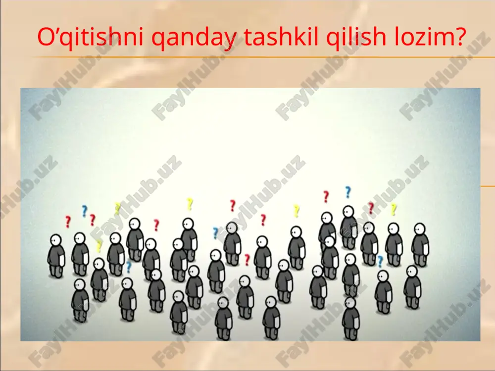 ni olib keladiki, ularni e'tibordan chetda qoldirib bo'lmaydigan yoki qo'rqinchli, qabul qilib bo'lmaydigan va so'zsiz qabul qilib bo'lmaydi. har bir o'qituvchi o'zi uchun o'zining haqiqiy rolini va ta'lim jarayonida qanday o'rin egallashini aniqlashi kerak. 3 1
