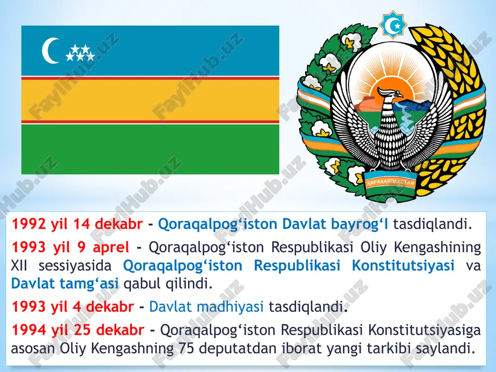 ning prezidenti i.karimov bmt bosh assambleyasidagi nutqida xalqaro hamjamiyat diqqat-e’tiborini ushbu masalaga qaratgan edi. 1994 yil 11-yanvar – nukusda marlaziy osiyo va rf davlat raxbarlari uchrashuvi. 1995 yil 18-20-sentyabr – nukusda bmt raxnamoligida orolbo’yi mamlakatlari xalqaro ilmiy konferensiyasi otkazildi va unda nukus deklaratsiyasi qabul qilindi. 1997 yil mart – almatida markaziy osiyo respublikalari kengashi yig’ilishi bo’lib o’tdi. 2014 yil mo’ynoq tumanida 1500 ga maydonni egallagan saksovul o’rmoni barpo etildi 2018 yilda o‘zbekiston tashabbusi bilan bmtning orolbo‘yi mintaqasi uchun inson xavfsizligi bo‘yicha ko‘p tomonlama sheriklik asosida “trast fondi” tuzildi. 2018 yilda mo‘ynoq tumanida barcha zarur infratuzilmalarga ega bo‘lgan zamonaviy shaharcha bunyod etildi. mustaqillik yillarida o‘zbekiston bo‘yicha 1 million 220 ming gektarga yaqin o‘rmonzor yaratilgan bo‘lsa, shundan 400 ming gektardan ortig‘i aynan orolbo‘yi hududida barpo etilgan. 2019 yilda orol dengizining suvsiz hududida yana 500 ming gektar o‘rmonzor barpo etildi. 12 2019 yilning 8 yanvar kuni o‘zbekiston ekologik partiyasi ta’sis syezdi bo‘lib o‘tdi. …