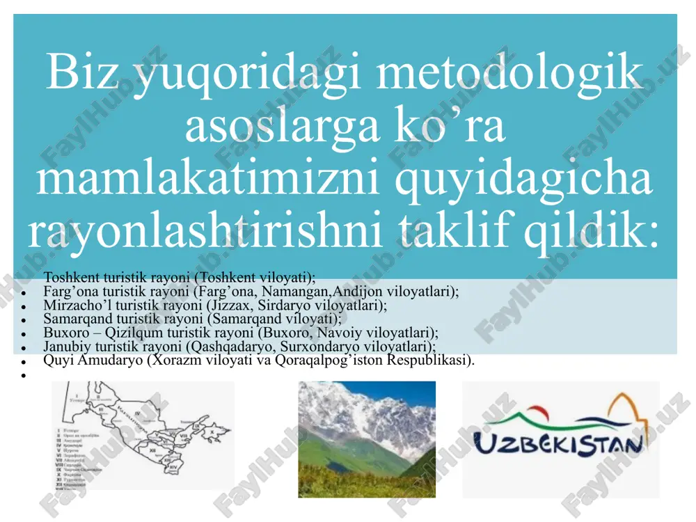olning qurilgan, ham uning ta’sirida turgan orol atrofi hududlarini qamrab olishi zarur. ekoturlar nafaqat trekking (piyoda) yoki tuya va otlarda, balki samolyot va vertalyotlar orqali ham amalga oshirish lozim. zero u masofadan turib katta va tekis maydonni yuqoridan turib vizual kuzatish imkoniyatini beradi. orol dengizining shimoliy g’arbiy qismida joylashgan va kundan kunga kattalashib borayotgan borsakelmas oroli insonlarni atrof tabiiy muhitga salbiy ta’sirini aks ettiruvchi ekoturistik obyektdir. unda qozog’iston respublikasi borsakelmas qo’riqxonasi tashkil qilgan. amudaryo rayoni. amudaryoning o’zaniga yaqin har ikkala sohillarida to’qayzorlar mavjud bo’lib, ular ekoturlar uchun juda qiziqarli noyob landshaft ko’rinishlardan bo’lib hisoblanadi. quyi amudaryoning o’ng sohilida to’qay langshaftidagi qushlar va hayvonlarni muhofaza qilish uchun badayto’qay qo’riqxonasi tashkil etilgan. unga ma’rifiy-ma’naviy maqsadda tashrif buyurishni uyushtirish mumkin. ornitafaunani saqlash uchun xorazm buyurtmaxonasi tashkil etilgan. bulardan tashqari qizilqumning g’arbiy qismida, amudaryoning o’ng qirg’og’ida, kembriy va kembriygacha burmalangan tog’ jinslari ochilmalaridan iborat, balandligi 485 metrlik sulton uvays tog’lariga ekoturlar uyushtirish mumkin. amudaryo …