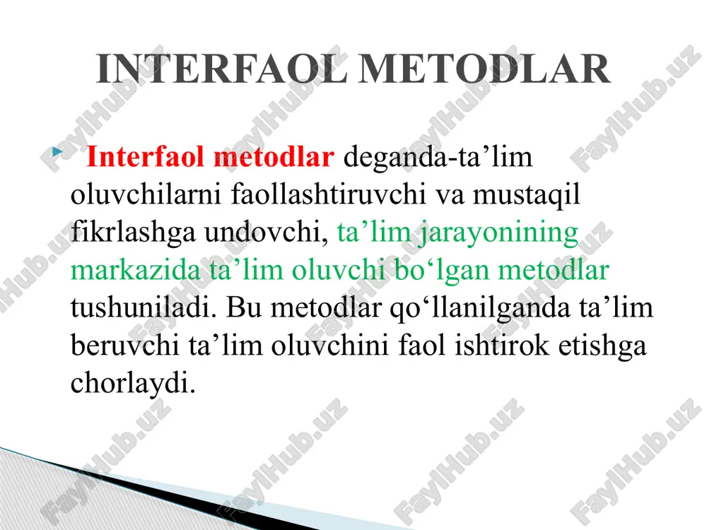 berilgan mavzu asosida yangi novatorlik g‘oya, fikrlar to‘planadi. aytilgan g‘oya, fikrlarning sifatiga emas, ularni qanchalik ko‘p aytilganiga e’tibor qaratiladi. aytilgan g‘oya, fikrlar muhokama ham, tanqid ham qilinmaydi. munozara erkin va o‘zaro samimiy munosabat holatida o‘tkaziladi. to‘plangan g‘oya, fikrlar asosida mavzu bo‘yicha umumiy fikr shakllantiriladi. aytilgan g‘oya, fikrlarning sifati va ular asosida tuzilgan umumiy g‘oya, fikrlarning qay darajada muhimligi shu muammo yoki mavzu bilan yaxshi tanish bo‘lgan mutaxassis-ekspertlar tomonidan baholanadi. ushbu jarayonda o‘qituvchining asosiy vazifasi – imkoni boricha har bir aytilgan g‘oya, fikrni to‘plab borishdan iborat. kitob bilan ishlash ushbu guruh usullar, o`quvchilarning nafaqat tayyor bilimlarini o`zlashtirishi va xotirada saqlab qolishi, balki bevosita ta`lim beruvchining rahbarligi ostida algoritm (na`muna) bo`yicha harakatlarni bajarish mahorati va ko`nikmalarini shakllantirishga qaratilgan reproduktiv faoliyatni ta`minlashga xizmat qiladi kitob bilan ishlash usuli barcha funktsiyalarni bajaradi: ta`lim berish, tarbiyalash, rivojlantirish, asoslash. kitob bilan ishlash usullariga quyidagilar kiradi: uning tuzilishi bilan tanishish; ko`z yugurtirib chiqish; alohida boblarni o`qish; savollarga …