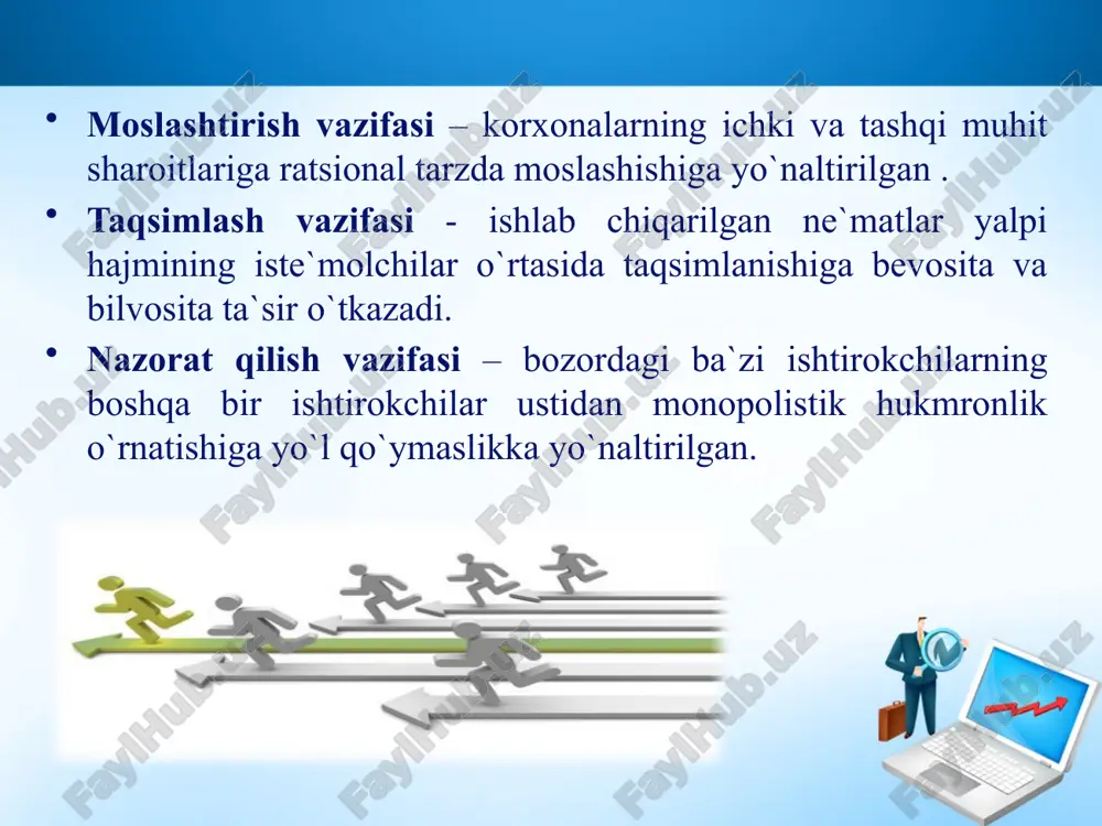 va q3dir. shuning uchun boshqaruvchi organ narxni p3 = lmc(q3) = ar(q3) da o`rnatish kerak. muommo shundaki, bunday narx monopolist ihlab chiqarishini qoplamaydi va o`rtacha xarajatlardan kamroq bo`ladi q3, p3 ishlab chiqarayotgan monopolist p3hgfmaydonga teng bo`lgan zarar ko`radi. chizmada raqobatlashgan monopol firmaning qisqa muddatli muvozanat holati tasvirlangan. firma mahsuloti boshqa firmalar mahsulotidan farq qilgani uchun uning talab chizigʻi dr pastga yotiq yoʻnalgan. bu yerda dr firma uchun talab chizigʻidir, bozor talab chizigʻi bundan farq qiladi monopol raqobatlashgan bozorda firmaning qisqa muddatli muvozanati monopol hokimiyatidan olinadigan zararni ifodalovchi grafik a va b iste’molchi yutug’ining yo’qotilishi. a monopol yutug’i. b va c monopol yo’qotishi . mc meyoriy xarajar mr meyoriy daromat raqobatlashgan (a) va monopol raqobatlashgan (b) bozorlarning uzoq muddatli oraliqdagi muvozanat holatlari raqobatlashgan bozorda iste’molchi va ishlab chiqaruvchilarning ortiqchaliklari oʻzining maksimal qiymatiga erishadi. monopol raqobatlashgan bozorning samarali yoki samarasiz ekanligini tahlil qilish uchun raqobatlashgan va monopol raqobatlashgan bozorlarning uzoq muddatli oraliqdagi …