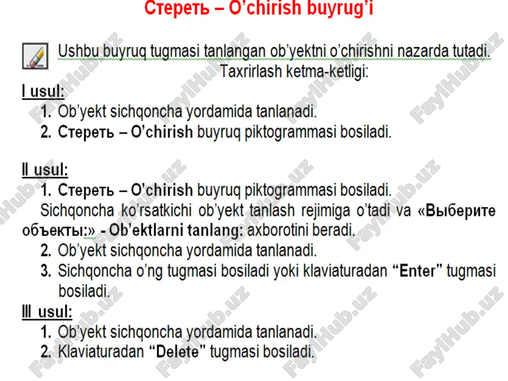 autocad dasturini uskunalar panelidagi buyruqlarning vazifalari va ulardan foydalanish - Page 5