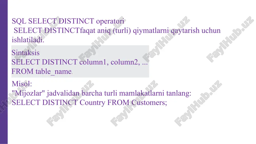 sqlda jarayonlar va standart funktsiyalar - Page 5
