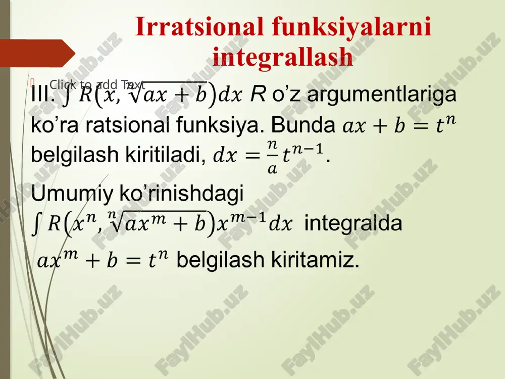 ba’zi irratsional va trigonometrik funksiyalarni integrallash - Page 5