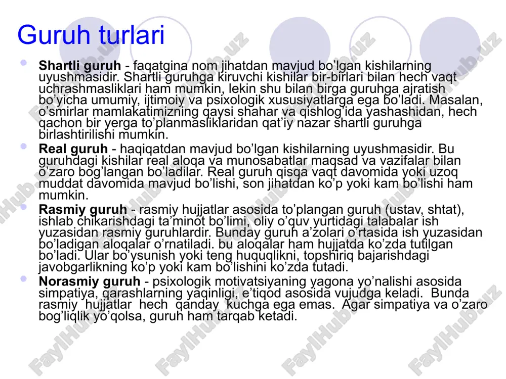 uchun ish sharoitini yaratish, ishdagi kamchiliklarni bartaraf etish, kerakli mahsulot, xomashyo kabilarni topib kelish, majlislarda qatnashishidan iborat. xodimlar bilan muloqotda bo`lishga to`g’ri kelganda u doimo xushmuomali bo`lib, odob-axloq normalarini bo`zmaslikka harakat qiladi, lekin hech qachon ular bilan tortishmaydi. majlislarda agar biror muammo munozarani keltirib chiqarsa, u bevosita jarayoniga aralashmay, oxirgi so`zni o`ziga qoldiradi. uning fazoviy psixologik xolati «guruh tashqarisida». olimlar fikricha, bunday raxbar ishni olib borgan jamoalarda barcha kursatkichlar doimo orqada, sifat ham yo`q. liberal raxbar ishda anarxiyani qilib quyib, ko`p turmay, boshqa yerdan ish qidirishga harakat qiladi. jamoadagi normal psixologik iqlimni belgilovchi bevosita ko`rsatkichlar ham mavjud. jamoadagi erkinlik atmosferasi. muloqot turli shakllarining mavjudligi. umumiy maqsadni tushunish va unga erishishga intilish. fikr-mulohazalarni ochiqchasiga aytish imkoniyatining mavjudligi. tanqid qilish erkinligi. nizolarning ham mavjud bo`lishi. jamoa a’zolari o`rtasida vazifalarning to`g`ri taqsimlanishi. boshliqning xodimlar o`rtasida vazifalarning to`gri taqsimlanishi. xodimlar qo`nimsizligining kamligi.