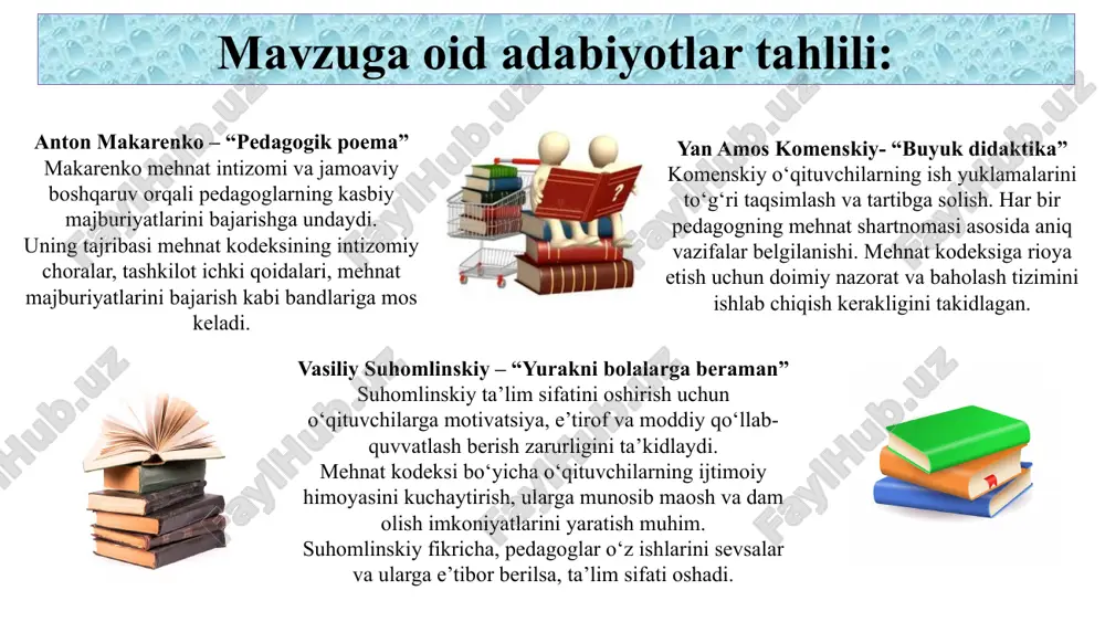 ddalar kiritilgan.. shuningdek, mehnat nizolarini hal qilish mexanizmlari aniq ishlab chiqilgan. maktablarda mehnat kodeksini samarali qo‘llash uchun bu tamoyillar aniq mexanizmlar orqali amalga oshirilishi zarur. bu esa nafaqat o‘qituvchilarning mehnat sharoitlarini yaxshilash, balki ta’lim sifati va samaradorligini oshirishga ham xizmat qiladi. xulosa: taklif: mehnat nizolarini hal qilish uchun maktablarda ko‘p yillardan buyon ishlab kelayotgan lider pedagoglar va tajribali hodimlardan tashkil topgan mahsus guruh tashkil etilishi kerak. bugungi lider direktorlar maktablarda mehnat kodeksining samarali qo‘llanishi uchun mehnat shartnomalarini tuzish va ishdan bo‘shatish jarayonlarini shaffof va adolatli qilish zarur pedagoglarning huquqiy savodhonliklarini va mehnat munosabatlarini rivojlantirish maqsadida o‘quv seminarlar tashkil etilishi kerak. t/r muammo muammoning amalga oshirish mexanizmi mas’ullar muddati kutilayotgan natija 1 mehnat munosabatlarini yuritishning shaffof mehanizimini yaratish. maktabda mehnat kodeksining samarali qo‘llanishi uchun mehnat shartnomalarini tuzish va ishdan bo‘shatish jarayonlarini shaffof va adolatli qilish. . kadrlar bo‘yicha inspektor, maktab rahbarlari, kasaba uyishmasi raisi. lider pedagoglar . o‘quv yili davomida mehnat …