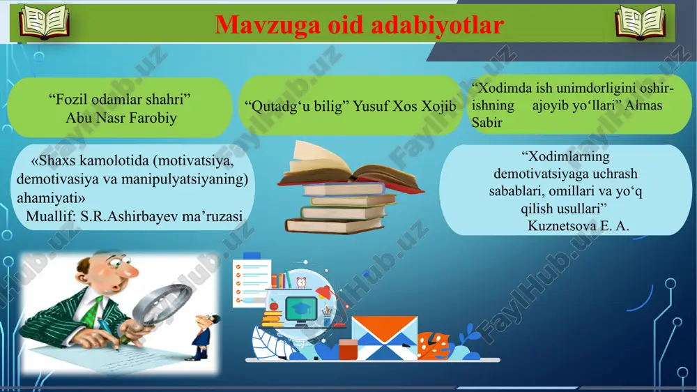 yda bir marotaba t/r muammo muammoning amalga oshirish mexanizmi mas’ullar muddati kutilayotgan natija 3 jamoada salbiy munosabatlarning ortishi tenglikni ta’minlovchi boshqaruv uslublarini qo‘llash maktab rahbariyati doimiy insoniylik va tenglik ta’minlanadi. o‘zining va ishning muhimligini tushunadi. jamoa rahbar atrofida birlashadi, xodimlarning ishlash samaradorligi yanada ortadi. xodimlarni maktabning oliy maqsadini belgilash va qarorlar qabul qilish jarayonlariga jalb qilish maktab direktori pedagogik kengash yig‘ilishlarda xodimlarga murabbiy boʻlib, ularning qobiliyatlarini rivojlantirishga yordam berish orqali rahbar atrofiga jipislashtirish maktab direktori yil davomida image2.png image3.png image4.jpeg image5.jpeg image6.png image7.png image8.png image9.jpeg image10.png image11.png image12.png image13.png image14.png image15.png image20.png image21.png image22.png image23.png image24.png image25.png image26.png image27.png image28.jpeg image32.png image33.png image29.gif image30.png image31.png image34.png /docprops/thumbnail.jpeg