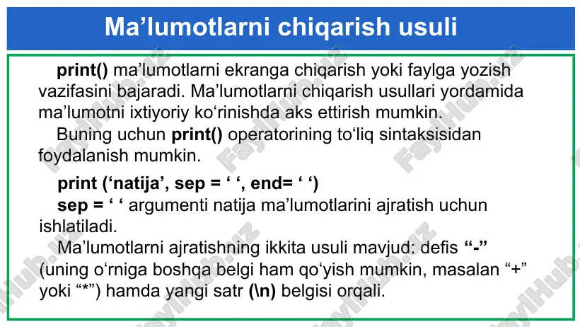 python dasturlash tilida ma'lumotlarni ajratuvchi belgi yordamida qismlarga ajratish - Page 5