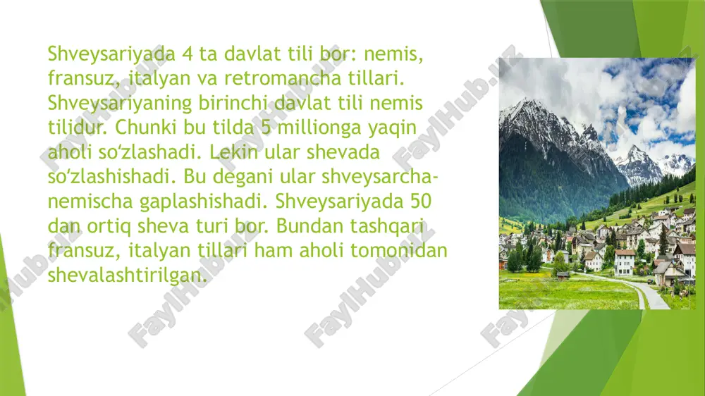 xorijiy investorlar uchun yaratilgan qulay sharoitlar bilan tanishishdi. o‘zbekistonning iqtisodiy, sayyohlik va investitsion salohiyatining taqdimoti forumda ishtirok etayotganlarga o‘zbekistonda biznes yuritishdagi imkoniyatlar, o‘zaro hamkorlik uchun istiqbolli yo‘nalishlar va o‘zaro manfaatli hamkorlikning ustun tomonlari bilan batafsil tanishishga imkon berdi. 2017-yilda o‘zaro tovar ayirboshlash hajmi 158,4 million dollarni, joriy yilning yanvar-may oylarida esa 74 million dollardan ortiqni tashkil etdi. o‘zbekistonda shveytsariyalik investorlar ishtirokidagi 84 kompaniya faoliyat ko‘rsatmoqda, ulardan 55 tasi qo‘shma korxonalardir. konfederatsiya rezidentlari respublikamizda faoliyat yuritayotgan 29 ta kompaniyaning 100 foiz aksiyalariga egalik qiladi. shveysariyaning 29 ta tadbirkorlik subyekti toshkent shahrida o‘z vakolatxonasini ochgan bo‘lib, yengil, farmatsevtika, mashinasozlik, kimyo va oziq-ovqat sanoati, turizm sohalarida faoliyat yuritmoqda. shveytsariyaga alohida e'tiborhamkorlar o‘zbekistonda ijtimoiy ahamiyatga molik dasturlarni amalga oshirishga e’tibor qaratmoqda. xususan, konfederatsiya hukumati tomonidan mamlakatimizga moliyaviy va texnik yordam ko‘rsatish doirasida 126 million aqsh dollaridan ortiq mablag‘ ajratildi. mablag‘lar sog‘liqni saqlash, kasb-hunar ta’limi, suv ta’minoti, suv resurslarini boshqarish, kichik biznes va xususiy tadbirkorlikni …