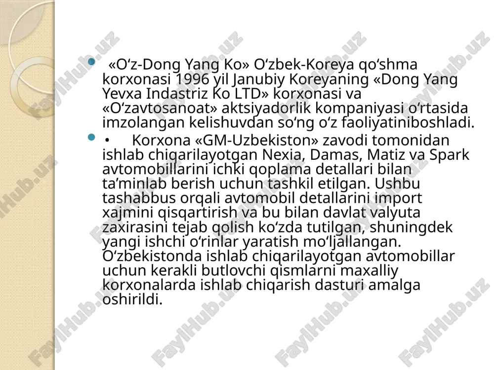 sh jarayonida materiallarni bir nuqtadan boshqasiga uzluksiz tarzda yetkazib berish uchun ishlatiladigan muhim mexanik va elektr tizimdir. konveyr tizimining samarali ishlashi uchun uning elektr va kinematik sxemalari yaxshilab tahlil qilinishi kerak. ushbu tahlil, tizimning energiya samaradorligini, ishonchliligini va ishlashini yaxshilashga yordam beradi. 1.1-rasm. konveyerning kinematik sxemasi lentali konveyerlar, asosan, yengil va o‘rta og‘irlikdagi materiallarni tashish uchun ishlatiladi. ular o‘rnatilishi oson bo‘lgan va uzluksiz harakatlanish imkoniyatiga ega. bu turdagi konveyerlar maxsus materiallar (plastik, metallar va boshqalar) bilan ishlash uchun ham qulaydir. konveyerlar og‘ir yuklarni tashish uchun ishlatiladi. ular ko‘pincha avtomobil sanoatida yoki yuklarni katta tezlikda va xavfsiz tarzda tashish zarur bo‘lgan joylarda qo‘llaniladi. zanjirli konveyerlar ayniqsa, o‘zgaruvchan og‘irlikdagi mahsulotlarni samarali tashish imkoniyatiga egakonveyr tizimlari mahsulotlarni, materiallarni yoki qismlarni bir nuqtadan boshqasiga uzluksiz ravishda tashish imkonini beradi. tizimning ishlashi elektr yuritmalari va mexanik komponentlar, jumladan, motorlar, zanjirlar, bantlar yoki g‘ildiraklardan iborat bo‘ladi. "uz dong yang co" korxonasidagi konveyr tizimlari yuqori samaradorlikka ega …