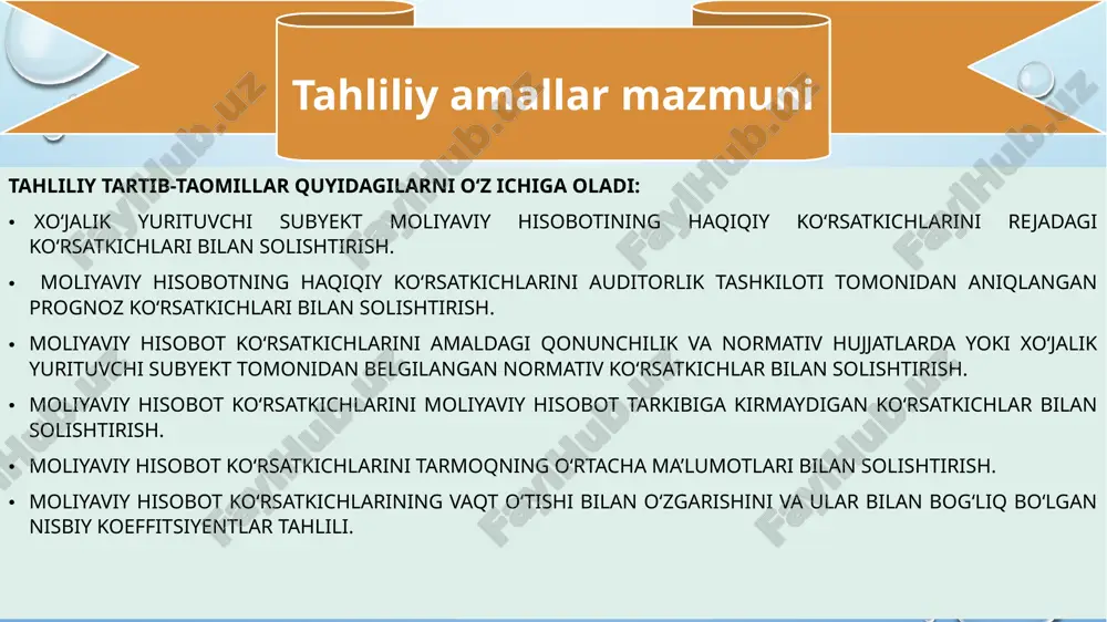 aoliyatining xalqaro amaliyotida olinadigan dalillarning etarlilik darajasini va ularni to’plashga nisbatan qo’yiladigan talablarni belgilaydi. auditning xalqaro standartlarida ta’riflanishicha: “auditorlik dalillar-bu auditorlik xulosasiga asoslanadigan va auditor tomonidan xulosani shakllantirish jarayonida olinadigan ma’lumot. auditorlik dalillar moliyaviy asosida yotadigan dastlabki hujjatlar va hisob yozuvlari hamda boshqa manbalardan olingan tasdiqlovchi ma’lumotlardan iborat bo’ladi. auditorlik dalillar nazorat testlari va mohiyati bo’yicha muolajalarning tegishli majmuining o’tkazilishi natijasida olinadi. ayrim vaziyatlarda dalillar mohiyati bo’yicha to’liq olinishi mumkin. ularning xar biriga to’xtalib o’tsak. nazorat testlari- bu buxgalteriya xisobi va ichki nazorat tizimlari tomonidan bajarilayotgan vazifalar yaroqli ekanligini auditorlik dalillarni olish maqsadida bajarilayotgan test sinovlari. nazorat testlari asosida auditorilik dalillarni olishda ushbu dalillarning etarli ekanligi va muvoqligini ko’rib chiqishi lozim. mohiyati bo’yicha muolajalar- bu moliyaviy hisobotda muhim noto’g’riliklarni aniqlash maqsadida bajariladigan test sinovlari, ular quyidagi ikki turga ajratiladi: operatsiyalar va hisobvaraqlar qoldiqlari bo’yicha mufassal testlar; tahliliy muolajala mohiyati bo’yicha muolajalar asosida auditorlik auditorlik dalillarni olishda auditor ushbu muolajalar asosida …