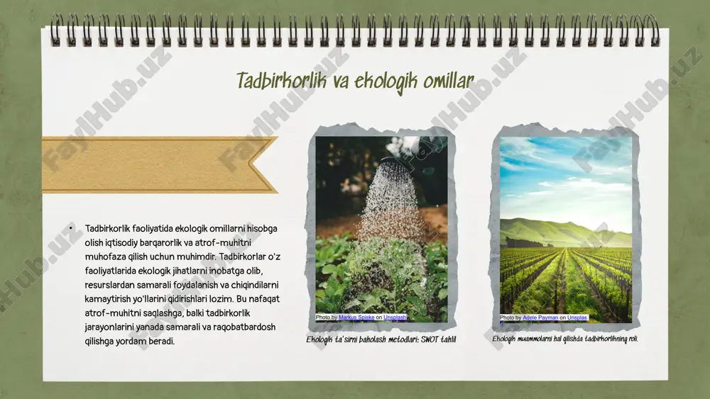siyalar tadbirkorlik va barqaror rivojlanish iqlim, tuproq, suv va havoning ekologik muammolar uchun ahamiyati. iqlim o'zgarishi ekologik muammolarni keltirib chiqaradi, innovatsion yondashuvlar zarur. tadbirkorlikda ekologik omillarni hisobga olish barqaror rivojlanishga olib keladi. e'tiboringiz uchun rahmat! image1.png image10.png image11.png image12.png image13.png image2.png image3.png image4.png image5.png image6.png image7.png image8.png image9.png image14.png image15.png image16.png image17.png image18.png image19.png image20.png image21.png image22.png image23.png image24.png image25.png image26.png image53.png image54.png image50.png image51.png image52.png