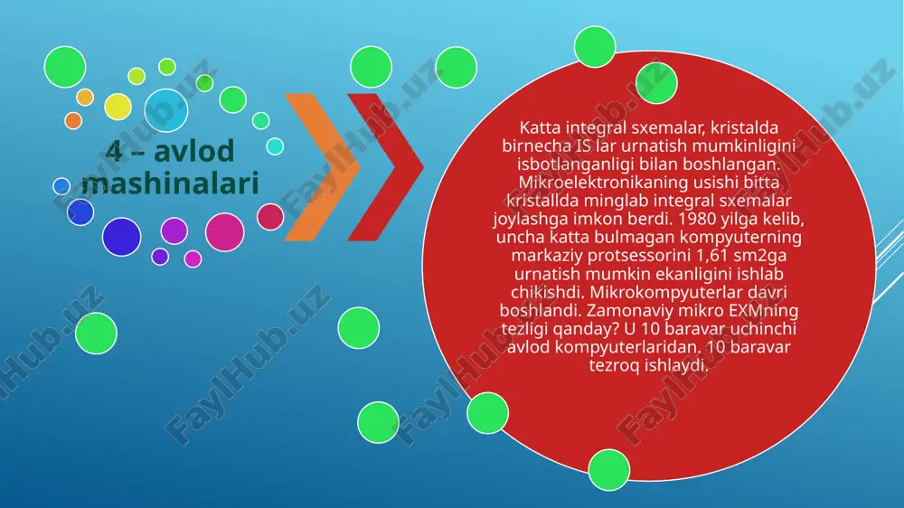 oshiriladi. yuqori xavfsizlik darajasi. ma'lumotlarga ruxsatsiz kirish oldi olinadi. bulut ayniqsa startaplar, kichik bizneslar va yangi loyihalar uchun juda qulay. ammo yirik korxonalar ham undan keng foydalanishmoqda. mobil qurilmalar so'nggi yillarda tez rivoj topmoqda va hayotimizning ajralmas qismiga aylanishmoqda. mobil qurilmalarning asosiy xususiyatlari: kichik o'lchamlar va og'irligi - ularni oson olib yurish mumkin. tezkorlik - dasturlar va ma'lumotlar tez yuklanadi. doimiy internetga ulanish imkoniyati - 3g/4g/5g tarmoqlari orqali. ko'p vazifali - bir qurilmada ko'plab imkoniyatlar jamlangan (telefon, kamera, media pleer va hokazo). sensorlar - gps, jiroskop, yoriqnoma va boshqalar. atrof-muhit haqida ma'lumot yig'adi. qudratli dasturiy ta'minot - ios, android kabi operatsion tizimlar. millionlab ilovalar mavjud. raqamli assistentlar - siri, google assistant kabi ovozli assistentlar. biometrik autentifikatsiya - yuzni aniqlash, barmoq izi kabi xavfsizlik funksiyalari. uzluksiz yangilanish - dasturiy ta'minot va qurilma imkoniyatlari tez-tez yangilanib turadi. mobil moslashuvchanlik tufayli odamlar istalgan joyda ishlashi, o'rganishi va aloqa bog'lashi mumkin bo'lib qoldi. shu …