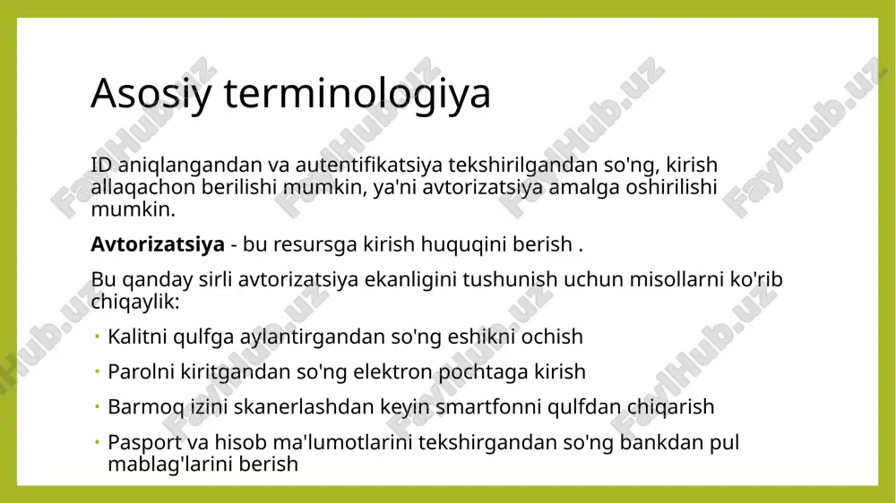 fikatsiya oilasining yana bir sxemasi . kerberos - bu yagona kirish * printsipiga asoslangan xavfsizroq protokol . biroq, u mijoz ham, server ham bir xil windows domenida joylashgan bo'lsagina ishlashi mumkin. shuni ta'kidlash joizki, http autentifikatsiyasidan foydalanganda foydalanuvchi barcha brauzer oynalarini yopishdan tashqari veb-ilovadan chiqish uchun standart variantga ega emas. yagona kirish yagona tizimga kirish texnologiyasi - foydalanuvchi qayta autentifikatsiya qilinmasdan portalning bir bo'limidan ikkinchisiga yoki bir tizimdan ikkinchisiga birinchi tizimga aloqador bo'lmagan o'tish texnologiyasidir . ikki turga bo'lingan: korporativ (korxona) sso , bu foydalanuvchi ish stantsiyalarida agent o'rnatishni o'z ichiga oladi veb sso, portal( lar )ning barcha bo'limlariga yagona kirish nuqtasini ta'minlaydigan alohida provayder. shakllarni autentifikatsiya qilish ushbu protokol uchun o'ziga xos standart yo'q, shuning uchun uning barcha ilovalari muayyan tizimlarga, aniqrog'i, ishlab chiqish ramkalarining autentifikatsiya modullariga xosdir. u quyidagi printsip bo'yicha ishlaydi : html formasi veb-ilovaga kiritilgan bo'lib, unda foydalanuvchi o'z foydalanuvchi nomi / parolini kiritishi va autentifikatsiya …