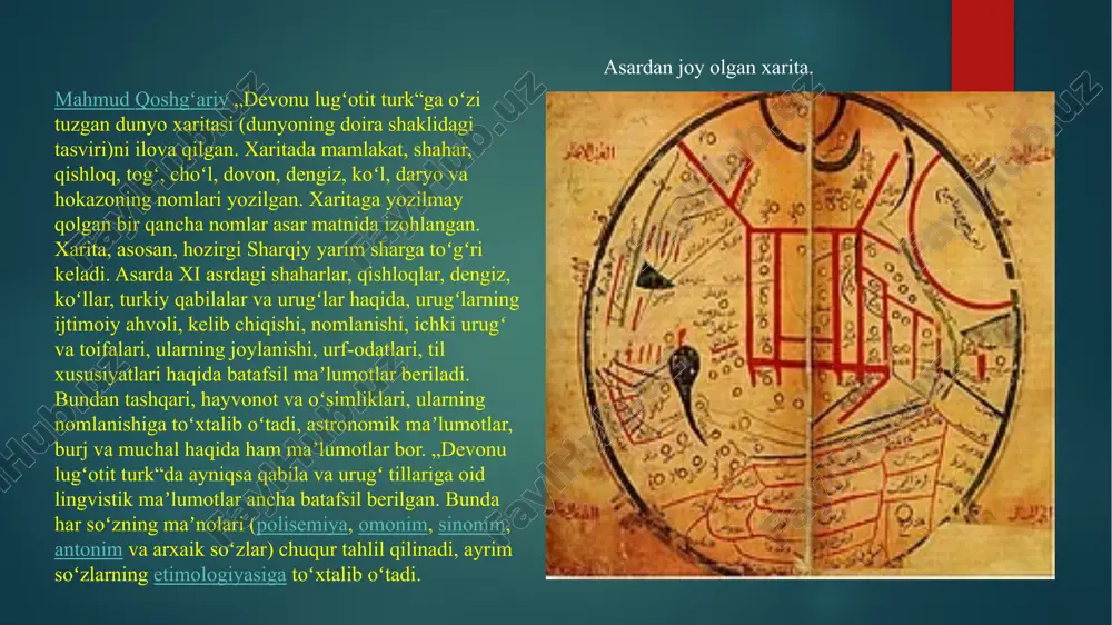 anday qoʻchib qutuladi? kaçan kalı kurtulur. musibat koʻnglimni oʻrtadi. ulşıp eren börleyü, boʻri boʻlib ulidilar, yırtıp yaka urlayu, yoqa yirtib turdilar, sıkrıp üni yurlayu, yigʻlab-siqtab yurdilar, sıgtap közi örtülür. koʻz yoshlari moʻl boʻldi. alp er toʻngʻa marsiyasi [tahrir | manbasini tahrirlash] mahmud koshg'ariy maqollaridan «tulku o‘z iniga ursa, ujuz bo‘lur» («tulki o‘z uyasiga qarab ulisa qo‘tir bo‘ladi»). mahmud koshg‘ariy izohlashicha, «bu maqol o‘z elini, urug‘ini va mamlakatini yomonlovchilarga qarata aytiladi». * «erik erpi yag‘lig‘, ermagu bashi qanlig‘» («tirishqoqning labi yog‘lik, erinchoqning boshi qonlik»). bu maqol yalqovlikni tashlashga, g‘ayrat bilan ishlashga undab aytiladi. * «suv ichirmasga sut ber». u senga yomonlik qilganga ham yaxshilik qil, degan ma’noda ishlatiladi. *«o’kuz azaqi bo‘lg‘incha, buzag‘u bashi bo‘lsa yik» («ho‘kizning oyog‘i bo‘lguncha, buzoqning boshi bo‘lgan yaxshiroq»). u «mustaqillik bo‘ysunishdan yaxshi» degan ma’noda qo‘llanadi. *«tavg‘ach xanning to‘rqusi telim, tenglamazib bichmas» («qoraxitoy) xoqonining ipak gazmoli ko‘p, lekin o‘lchamay kesilmaydi»). bu maqol ishni boshida puxta o‘ylab qilishga undab, …
