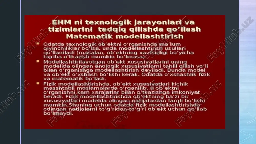 of qonunlari va elektr elementlar xususiyatlari. alexander c.k., sadiku m.n.o. fundamentals of electric circuits. – mcgraw-hill, 2017. – xalqaro darajadagi darslik bo‘lib, model tuzish va tahlil qilishda keng qo‘llaniladi. boylestad r., nashelsky l. electronic devices and circuit theory. – pearson education, 2019. – elektron komponentlar, ularning modellarini real qurilmalarda qo‘llash usullari bilan birga o‘rganiladi. z image4.png image5.png image6.png image2.png image3.png /docprops/thumbnail.jpeg
