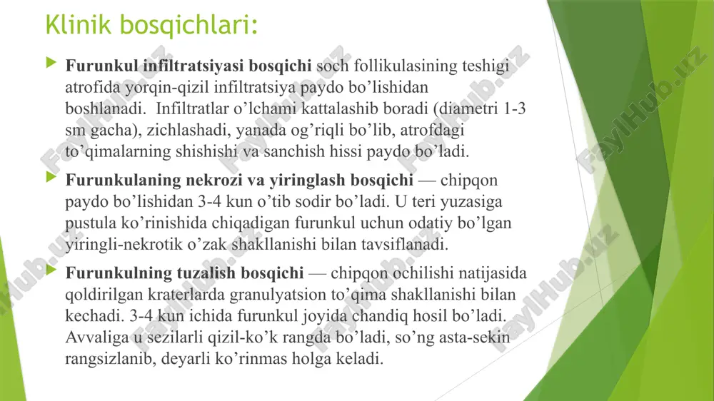 tuberkulin tayoqchalari va boshqalar) yo’naltirilgan dori vositalaridan foydalanishni o’z ichiga oladi; dezintoksikatsiya (gemodez, reopoliglyukin, reamberin); barcha asosiy turlarini o’z ichiga olgan kompleks vitaminlarni tayinlash; fizioterapiya — uych; tinchlikni ta’minlash; parhez tutish — sho’r, qovurilgan, dudlangan mahsulotlarni cheklash. xirurgik davo: xirurgik davolash o’choqni ochish, absess va flegmona bo’shlig’ini sanatsiya qilish, mahalliy ravishda antimikrob preparatlar va antiseptiklar kiritish bilan yarani drenajlashni o’z ichiga oladi. surunkali limfadenit etiologiyasi:kam virulently mikroorganizmlar chaqiradi klinikasi:limfatik tugunlar katta,harakati chegaralangan; og’riqsiz,zich joylashgan; bemor umumiy ahvoli qoniqarli qachonki jarayon o’tkirlashib teri perforatsiyasi hosil bo’lsa shunda oqma yo’l paydo bo’ladi va ma’lum vaqtdan so’ng yopilib, chandiqlanadi. tashxis: uqt; tugunning biopsiyasi; limfa tomirlarining ultratovush diagnostikasi; kompyuter tomografiyasi; jarayon bilan shikastlangan zonalarning mrt`si; rentgenokontrast angiografiya (limfografiya). asoratlari: tromboflebit; mediastinit; septikopemiya (qonning zararlanishi); limfatik fistulalar shakllanishi (abstsessning qizilo’ngach yoki bronxlarga kirib borishida). surunkali kechishda limfa tugunlari hajmi oshib, asta-sekin zichlashadi. ammo ular ayni paytda aniq ajralgan va atrofdagi to’qima tuzilmalari bilan birlashib ketmagan …