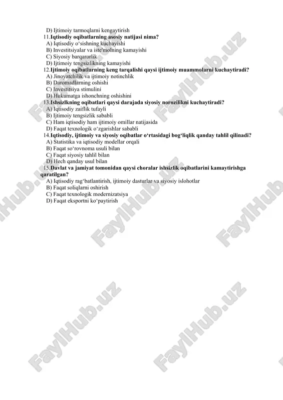 y islohotlar, ijtimoiy ishtirok va regulyator choralarni bilaman. makroiqtisodiyotning mohiyati iqtisodiyotning umumiy ishlash tamoyillarini o‘rganadi iqtisodiy jarayonlarning keng qamrovli tahlili davlatning iqtisodiy siyosatini shakllantirishga yordam beradi iqtisodiy barqarorlik va o‘sish strategiyalarini ishlab chiqadi makroiqtisodiyotning mazmuni yaim, inflatsiya, ishsizlik, investitsiyalar kabi muhim indikatorlarni tahlil qiladi pul-kredit va fiskal siyosatni o‘rganadi iqtisodiy sikllar va inqirozlarni tahlil qiladi bozor kon’yunkturasi va milliy daromad taqsimotini o‘rganadi makroiqtisodiyot asosiy tushunchalar yaim, inflaytisa ishsizlik, davlat byudjeti muhim yo'nalishlar ishsizlik darajasi, narxlar darajasi makroiqtisodiy indekatorlar pul kredit siyosati, davlatning iqtisodiy roli monetar va fiskal siyosat investitsiyalar va kapital shakillanishi, iqtisodiy sikllar tashqi savdo balansi, valyuta kursi image1.png