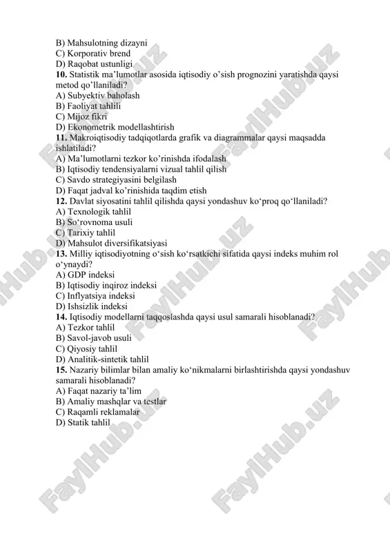 iq o‘lchash qiyinchiliklari. d. tarixiy tahlil · davrlar o‘rtasidagi solishtirish:tarixiy voqealar, inqirozlar va iqtisodiy islohotlar orqali hozirgi kundagi tendensiyalarni tushunish mumkin. · afzalliklari:tarixiy tajribani o‘rganish orqali hozirgi iqtisodiy muammolarga yechim topish, nazariy bilimlarni mustahkamlash. · cheklovlari:tarixiy kontekst va voqealarni turlicha tafsir qilish ehtimoli. e. interaktiv va amaliy usullar · testlar va krossvordlar:o‘quvchilarning nazariy va amaliy bilimlarini mustahkamlash uchun test savollari, krossvordlar va interaktiv mashqlar ishlab chiqiladi. · slayd taqdimotlari va amaliy mashqlar:vizual va interaktiv taqdimotlar mavzuni yanada qiziqarli va tushunarli qiladi, shuningdek, o‘quvchilarning ishtirokini oshiradi. · afzalliklari:o‘z-o‘zini baholash, faol ishtirok, bilimlarni interaktiv tarzda mustahkamlash. · cheklovlari:ba’zi o‘quvchilar uchun texnologik imkoniyatlar yoki metodik yondashuvlar cheklangan bo‘lishi mumkin. xulosa makroiqtisodiyotni o‘rganish usullari mavzuni chuqur tahlil qilish va o‘quvchilarning nazariy hamda amaliy bilimlarini birlashtirishga qaratilgan. statistik ma’lumotlar va grafik tahlil usullari orqali o‘quvchilar ko‘rsatkichlarning o‘zgarishini kuzatib, umumiy tendensiyalarni tushunishadi. iqtisodiy modellar va ekonometrika usullari yordamida murakkab iqtisodiy jarayonlarni soddalashtirish va mantiqiy xulosalar chiqarish …