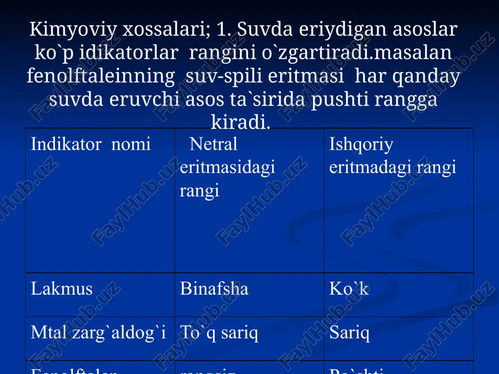 asoslarning olinishi va xossalari mavzusidagi bir soatlik dars - Page 5
