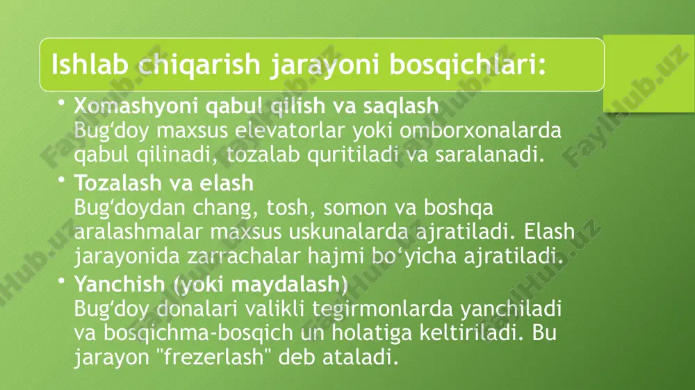nda "made in uzbekistan" brendi ostidagi un mahsulotlariga nisbatan ishonch ortib bormoqda. biroq xalqaro raqobatda muvaffaqiyat qozonish uchun ishlab chiqaruvchilar doimiy ravishda texnologiyalarni yangilab borishi, xomashyo sifatini oshirishi va eksport bozorlarini chuqur tahlil qilishi zarur. image2.png image3.png image4.jpeg image5.jpeg image6.jpeg image7.jpeg image1.png /docprops/thumbnail.jpeg