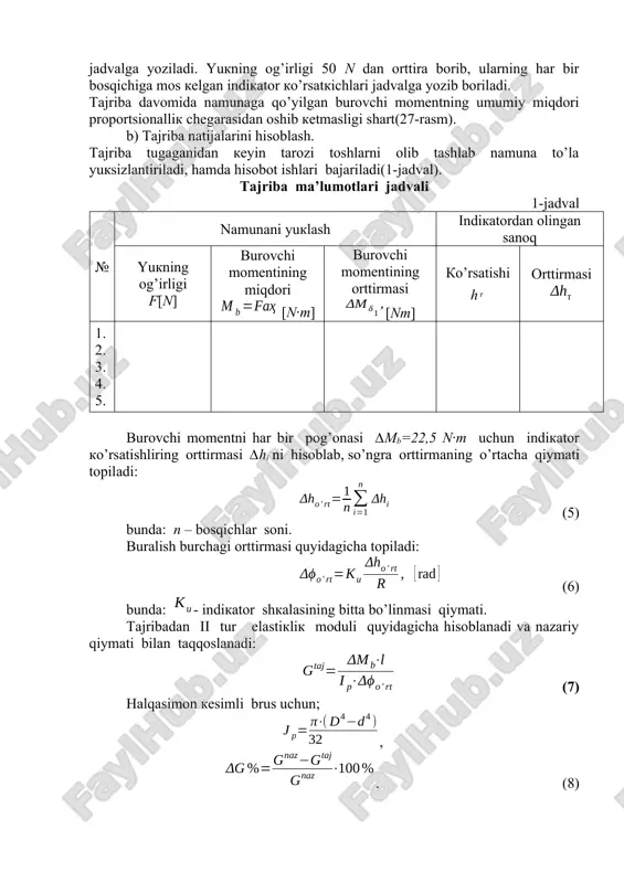 po’lat namunani buralishga sinash. siljishdagi elastiklik modulini aniqlash - Page 5
