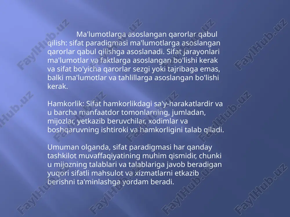 idan umumiy bo'lgan murakkab o'zaro ta'sir jarayonidan kelib chiqadi. shuning uchun sifat sotsiologiyasi sub’ektiv sotsiologiya deb ham ataladi. maks veber an'analariga rioya qilgan holda, "sifatli" sotsiolog sub'ektning o'z harakatlariga qanday ma'no berishini aniqlaydi. ushbu sub'ektiv ma'nolar tadqiqotchi tomonidan talqin qilinadi va inson xatti-harakatlarining tipik modellarini qurish uchun ma'lum bir mantiqiy ketma-ketlikda ishlab chiqiladi. sotsiologiyada turli ilmiy yo‘nalishlarning rivojlanishi va mavjudligining asosi sotsiologlarning turli paradigmalarga sodiqligidir. 1) o'rganilayotgan hodisalarni tavsiflash va tushuntirish uchun universal vosita bo'lib xizmat qiladigan original tushunchaning mavjudligi; 2) asarlari kontseptsiyaning rivojlanishi va aniq hodisalarni o'rganishda qo'llanilishiga misol bo'lib xizmat qiladigan klassiklarning mavjudligi; 3) yangi tadqiqot muammolarini shakllantirish va hal qilishda kontseptsiyadan foydalanadigan va klassiklarning asarlariga tayanadigan ilmiy jamoaning mavjudligi. xulosa paradigma - bu ilmiy hamjamiyatda ma'lum bir tarixiy davrda ustun bo'lgan dastlabki kontseptual sxema, muammolar va ularni hal qilish modellari va tadqiqot usullari. bu ma'lum bir davrda hukmron bo'lgan ijtimoiy hodisa va jarayonlarga qarashlar tizimidir. shakllangan ikkita …