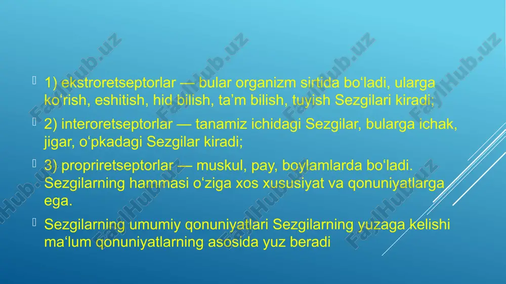 ng g‘oyib bo‘lishi yoki og‘riqli sezgi yuqori absolyut sezish bo‘sag‘asi deb ataladi. foydalanilgan adabiyotlar ro’yxati: karimov i.a. biz kelajagimizni o’z qo’limiz bilan quramiz. t.: «o’zbekiston», 1999 karimov i.a. yuksak malakali mutaxassislar – taraqqiyot omili.t. o’zbekiston. 1995. 22-23 bet. karimov i.a. o’zbekiston buyuk kelajak sari. t.1988y. y. zaynuddinov sh.n., murakaev i.u. menejemnt asoslari. toshkent moliya 2007. narzulla boymurodov «raxbar psixologiyasi». «yangi asr avlodi», 2007 yil sharifxujaev m., yo.abdullaev. menejment. toshkent. o’kituvchi 2001. qosimov., muminov n.a. raxbarlik qobiliyati va boshqaruv malakalari. t. 2001. abduraxmonov q.h. personalni boshqaruv. 2004.