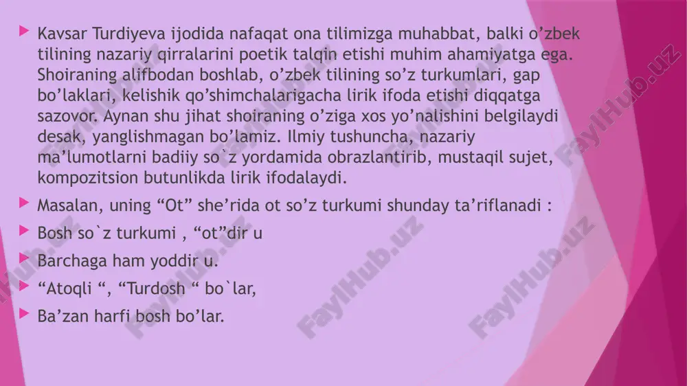qilaman odamlarning oshini. dilshod rajabning "eng buyuk boylik", "toshning boshi", "t" to`g`risida ertak", "o`g`rining qismati" ertaklari o`zbek adabiy ertakchiligiga munosib hissa bo`lib qo`shiladi. uning ertaklaridan biri "toshning boshi" "t" to`g`risida ertak" bo`lib, tovush va harflarning qudratini tushuntirishga xizmat qiladi. toshdagi "t" harfining jonlantirilishi yosh kitobxonni qiziqtirishi tabiiy: ertakda tavze’, ya’ni tovush takroridan o`rinli foydalanilgan: tosh qotibdi shunda tosh, tunda ajalning o`zi. turar tishi g`ijirlab, tikib arofat ko`zin. dilshod rajab o`z she’rlarida o`xshatish, sifatlash, jonlantirish, anafora, tavze’, takror kabi badiiy san’atlardan foydalanib, she’rlarining ohangdorligini, mazmundorligini oshiradi. shoir asarlari badiyati bilan ham ajralib turadi. uning she’rlarida vatan obrazi asosiy o`rin tutadi. shoir majoziy obrazlar yordamida bolalarga to`g`ri ta’lim berib, ularning barkamol avlod bo`lib yetishuviga munosib hissa qo`shmoqda. abdusaid ko`chimov (1951-yili tug`ilgan) samarqandning urgut tumanida tugilgan. toshkent davlat pedagogika institutining o`zbek tili va adabiyoti fakultetini tugatgan. ilk kitobi – "kashfiyotchi bolalar" 1978-yilda chop etildi. shundan so`ng uning "mening o`zbekistonim"(1979) "mening yulduzim"(1984), "umid daraxtlari" …