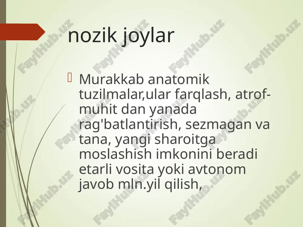 ada xavfsizligi ba'zi turlarining sezuvchanlik izolyatsiya buzilishi deb ataladi. hyperpathia, avvalo, idrok ostonasida o'sishiga xarakterlanadi. nozik farq engil tirnash kuz: engil taktil rag'batlantirishni, issiq yoki sovuq hech hissini his emas; rag'batlantirish (mahalliylashtirish) sayt aniqlash, individual sifatlar va ularning xarakterini: turlarini eng tabaqalashtirilgan, talab murakkab tahlil azob. rag'batlantirishning idrok buzib iborat dysesthesia: sensorli og'riq sifatida idrok qilinadi, sovuq - issiqlik, va hokazo aslida bir amaliy bo'lsada poliesteziya, bir necha tirnash xususiyati bir g'oya bor bo'lsa. synesthesia - uning qo'llash saytida ta'sirlanish nafaqat hissi, balki har qanday boshqa sohada (odatda bir xil segmentida - dermatomunda narigi tomoni). manbalar: asosiy: duus' topical diagnosis in neurology mathias baehr, michael frotscher germany, 2012, str. 18-29 adams and victor's principles of neurology 10th edition allan h. ropper, martin a. samuels, joshua p. klein, usa, 2014,str. 150-161 qo’shimcha : a.v.triumfov - topicheskaya diagnostika zabolevaniy nervnoy sistemi (2007), badalyan l. o., «detskaya nevrologiya», 1984, rabochaya programma po predmetu …