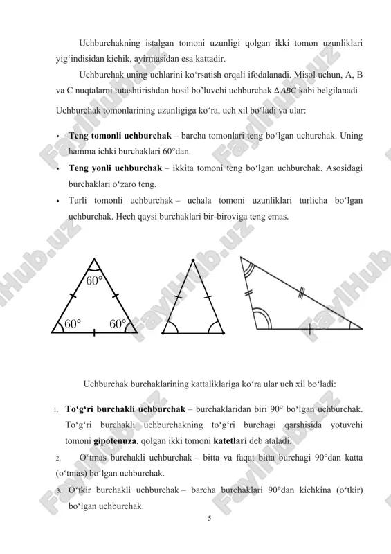 quyidagi formula bilan hisoblanadi: p=2(a+b) to‘g‘ri to‘rtburchak yuzasi quyidagi formula bilan hisoblanadi: ; b a , bu yerda va – to‘g‘ri to‘rtburchakni qo‘shni tomonlari; d – diagonali uzunligi; -diagonallari orasidagi burchak. kvadrat hamma tomoni teng to‘g‘ri to‘rtburchak. a a a a kvadart xossalri: 1) kvadratning karama-qarshi tomonlari oʻzaro parallel, diagonallari oʻzaro teng va perpendikulyar boʻladi; 2) burchaklari oʻzaro teng boʻlgan romb 3) qarama-qarshi tomonlari teng kvadrat yuzasi quyidagi formulalar yordamida hisoblanadi: s =d2 s = a2 bu yerda a - kvadrat tomoni; d – dioganali. kvadrat perimetri quyidagi formula bilan topiladi: p=4a ii bob. 2.1. 2.2 xulosa geometriya darslarida "yuza" tushunchasini o‘rgatish – o‘quvchilarning fazoviy tasavvurlarini shakllantirishda muhim o‘rin tutadi. kurs ishida olib borilgan tahlillar shuni ko‘rsatadiki, yuzani tushuntirishda bosqichma-bosqich va izchil metodik yondashuvlar o‘quvchilarning mavzuni chuqurroq anglashiga xizmat qiladi. ayniqsa, real hayotiy misollar, tasviriy vositalar va interaktiv usullardan foydalanish darsning samaradorligini oshiradi. tajriba va kuzatuvlar asosida shuni aytish mumkinki, …