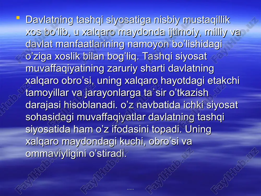 am ko’rsatishda boshqa tamoyillar bilan bir qatorda adreslilik va ustuvorlik tamoyili ham muhim rol o’ynaydi. ..... ..... ijtimoiy o’ziga-o’zi yordam ko’rsatish – o’zining turmush kechirishi uchun tegishli shart-sharoitni ta`minlash maqsadida alohida individ yoki muayyan ijtimoiy guruh tomonidan qo’llanadigan ijtimoiy, ijtimoiy-psixologik va ijtimoiy-pedagogik vositalar yig’indisi. izoh: mazkur mashg’ulotning mazmuni “teoriya i metodika sotsial’noy raboti: kratkiy kurs / pod red. v.i.jukova. – m.: soyuz, 1994.” kitobining tegishli bobi mazmuniga asoslanib bayon etildi.. ..... ..... ijtimoiy xizmat ko’rsatish turlari: moddiy yordam: pul mablag’lari, oziq-ovqat mahsulotlari, dori-darmonlar, sanitariya va gigiena vositalari, bolalarga qarash predmetlari, kiyim-kechak, poyafzal, kundalik zaruriy predmetlar; nogironlikning oldini olish, nogironlar va tashqaridan qarovga muhtoj shaxslarni reabilitatsiya qilish uchun zarur bo’lgan maxsus naqliyot va texnika vositalari; doimiy nostatsionar xizmat ko’rsatishga muhtoj bo’lgan fuqarolar va oilalarga ijtimoiy vosiylik: ijtimoiy-maishiy xizmatlar ko’rinishidagi yordam, tibbiy yoki boshqa ko’mak olishga yordamlashish, bolalarga qarash bo’yicha xizmat ko’rsatish; o’ziga-o’zi xizmat ko’rsatish layoqatini qisman yoki to’laligicha yo’qotgan va o’zgalarning …