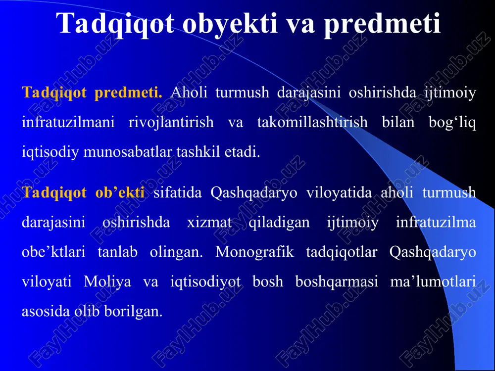 a bo’lgan ehtiyojining o’sib borishi ushbu sohani rivojlantirishni taqozo qilmoqda. chunki aholining keng qatlamida tadbirkorlik tufayli daromadlarining oshishi natijasida, ijtimoiy xizmatlarga bo’lgan talabi ham, uni xarid qilish imkoniyatlari ham o’sib borish tendensiyasiga ega bo’lmoqda;  hozirgi iqtisodiy rivojlanish sharoitida shunday zamonaviy xizmat turlari shakllandiki, ularni rivojlantirmay turib, mamlakat iqtisodiyotining rivojlanishini tasavvur qilish qiyin bo’lib qoldi. o`zbekistonda ijtimoiy infratuzilmaning ahamiyati bugungi kunda o’zbekistonda ijtimoiy infratuzilma rivojlanishining xususiyatlarini milliy iqtisodiyotdagi roli va ahamiyatini hisobga olgan holda tarkibiy o’zgarishlar amalga oshirilmoqda. ushbu o’zgarishlar natijasida aholiga pullik xizmatlar ko’rsatish hajmi o’sib, u asosan savdo va umumiy ovqatlanish, yo’lovchi transporti, ijtimoiy turizm, madaniyat va san’at, axborot kommunikatsiya, maishiy xizmatlar, o’quv kurslari, dorixona yoxud turli tibbiy xizmatlar hisobiga ro’y berdi. bu ishlar quyidagi shart-sharoitlarga muvofiq amalga oshirildi:  mamlakatda qulay siyosiy-iqtisodiy sharoitning mavjudligi;  yangi turdagi xizmatlarni taqdim etmoqchi bo’layotgan tadbirkorlar guruhining shakllanganligi;  ijtimoiy xizmatlarni rivojlantirishga qaratilgan huquqiy bazaning takomillashtirilayotganligi;  ijtimoiy xizmatlarning moddiy-texnika bazasini …