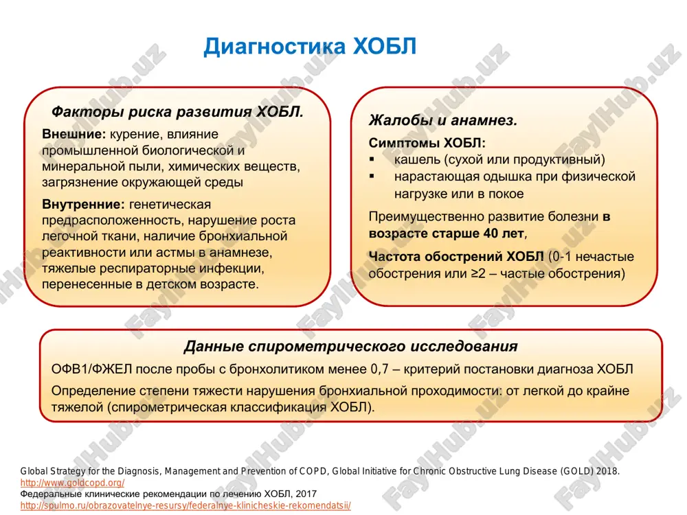 ti obostreniy (srednetyajelix i tyajelix) redkie simptomi, redkie obostreniya redkie simptomi, chastie obostreniya chastie simptomi, chastie obostreniya chastie simptomi, redkie obostreniya otsenit effekt prodoljayushiesya simptomi gruppa a bronxolitik prodoljit, prekratit ili naznachit bronxolitik drugogo klassa gruppa b ddaxp ili ddba ddaxp + ddba povt. obostr. gruppa c ddaxp ddaxp + ddba ddba+igks povt. obostreniya gruppa d ddaxp dobavit roflumilast* dobavit makrolidi** ddaxp + ddba ddba + igks ddaxp + ddbaa + igks prodolj. simptomi, povt. obostr.) povt. obostr. gold 2018: vibor bazisnoy terapii xobl predpochtitelnaya terapiya global strategy for the diagnosis, management and prevention of copd, global initiative for chronic obstructive lung disease (gold) 2018. available from: http://www.goldcopd.org igks – ingalyatsionnie glyukokortikosteroidi ddba – dlitelno deystvuyushie β2-agonisti ddaxp – dlitelno deystvuyushie antixolinergicheskie preparati kdba – korotko deystvuyushie β2-agonisti kdaxp – korotko deystvuyushie antixolinergicheskie preparati ifde-4 – ingibitori fosfodiesterazi-4 vsem patsientam xobl v kachestve bazisnoy terapii pokazani bronxolitiki dlitelnogo deystviya v …