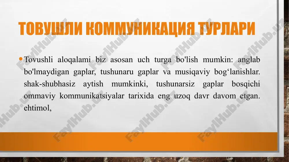elishgan, lekin bu qog'oz o'z tarkibi va tayyorlanish jihatidan umumevropa miqyosida kanop va zig'ir tolasidan tayyorlangan qog'ozdan farq qilgan. latta qog'ozning haqiqiy vatani turkistondir, bu qog'oz turkistondan suriyaga, misrga tarqalgan, janubiy va g'arbiy evropaga o'tgan” viii asrning ikkinchi yarmida samarqandda qog'oz ishlab chiqarila boshlandi. xii – xiii asrlarda evropada qog'oz tayyorlanadigan bo'ldi. bu bashariyat fikrini saqlab qolish uchun ajoyib ixtiro edi. alisher navoiy qog'ozni donishmandlar fikrini olamga yoyuvchi qushga o'xshatgani bejiz emas. kitoblar ko'payib, dovrug'li hattotlar mahorati avloddan-avlodga boyib bordi. hattotlik, ayniqsa, sharqda kamolotga erishgan. siyoh bilan bo'yoqqa hushbo'y moddalarni qo'shib ishlatadigan bo'lishgan. bu mutolaa jarayonida kishining bahri-dilini ham ochib turgan. xv asrga oid ba'zi sharq qo'lyozmalaridan hozirgacha hushbo'y hid anqib turar ekan e'tiboringiz uchun rahmat! image3.jpg image4.jpg image5.jpg image6.png image7.png image8.png image9.png image10.jpg image11.png image12.png image13.png image14.png image15.jpg /docprops/thumbnail.jpeg