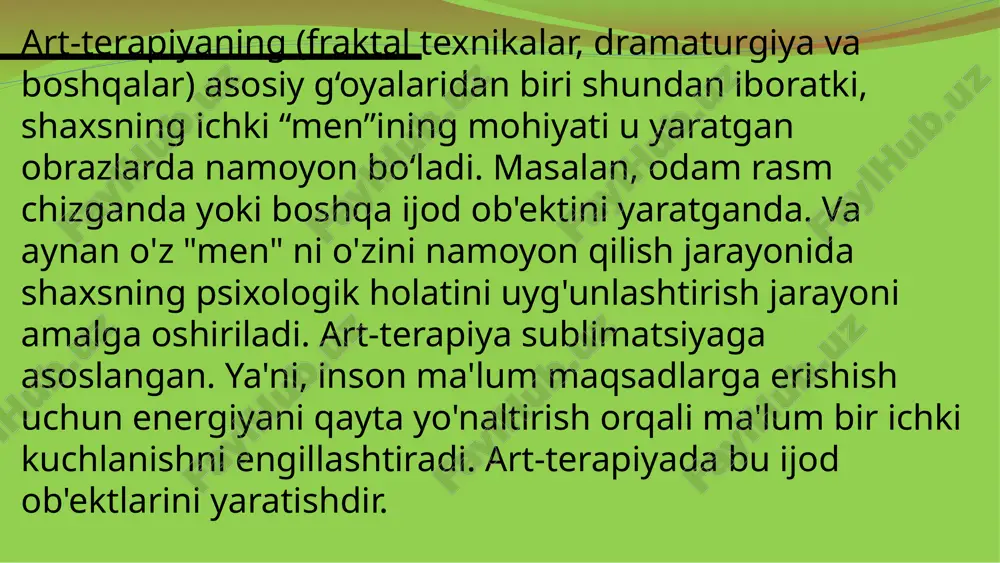 i, zamonaviy psixologiya va san'at terapiyasi bilan bog'liq. rivojlanish tarixi biblioterapiya va ertak terapiyasi, stressni kamaytirish, hissiy barqarorlik va ijtimoiy ko'nikmalarni rivojlantirishda muhim rol o'ynaydi. ushbu metodlar, shuningdek, ruhiy salomatlikni yaxshilashga yordam beradi. foydalari san'at terapiyasi va uning turlari turli muassasalarda, jumladan, maktablar, klinikalar va psixologik xizmatlarda qo'llaniladi. bu metodlar, muammolarni hal qilishda va shaxsiy rivojlanishda samarali vosita sifatida xizmat qiladi. ular muhim ahamiyatga ega. ushbu metodlar, psixologlar, pedagoglar va san'at terapevtlari tomonidan keng qo'llaniladi. biblioterapiya va ertak terapiyasi, turli yoshdagi insonlarga yordam berish imkonini yaratadi. amaliyotda qo'llanishi san'at terapiyasi va uning turlari ilmiy tadqiqotlar bilan asoslangan. psixologik nazariyalar va tadqiqotlar, bu metodlarning samaradorligini ko'rsatadi. biblioterapiya va ertak terapiyasi, ruhiy salomatlikni yaxshilashda muhim rol o'ynaydi. ilmiy asoslar san'at terapiyasiga asoslangan bilimlar, biblioterapiya va ertak terapiyasi orqali insonlar ruhiyatini yaxshilashda samarali vositalardir. ularning rivojlanishi, kelajakda yangi imkoniyatlar yaratadi. xulosa o’rnida shuni aytish mumkinki, bola xatti-harakatdagi emotsional buzilishlarni, albatta o’yinlar, o’yinchoqlar, bolaning …