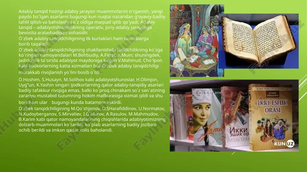 r. she`rda tabiat manzarasi tasvirlanadi va shu asosda mahzunlik kayfiyati ifodalanadi. biroq, «bahor kunlarida kuz nafasining esish»idan kelgan mahzunlik – obraz, mana shu holatning yuzaga kelish sabablari o`zgacha bo`lishi ehtimoldan yiroq emas. mazkur she`r 1967-yilda yaratilgan edi bahor kunlarida kuzning havosi, tanimni junjitar oqshomgi shamol. nega muncha g‟amgin nayning navosi, nega qalbim to`la o`kinch va malol? barglar orasiga tinmasdan sira, oshno yulduzlardan to`kiladi nur. bilmayman qiynaydi qaysi xotira, titroq yulduz kabi muzlagan shuur. mag‟lub bahodirning nayzasi misol, ma`yus egiladi terak uchlari, barglar soyasida o`ynaydi behol uyqudagi qizning bedor tushlari. atrofimda yotar g‟arib bir viqor, bilmam, nega o`chdi qalbim safosi. nima ham qilardim, na ilojim bor, bahor kunlarida kuzning havosi. image1.png image2.png image3.png image4.png image5.png image6.png image7.png image8.png image9.png image10.png image11.png /docprops/thumbnail.jpeg
