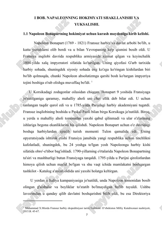 lar. bonapart moskvani qarshiliksiz qabul qilib olganidan keyin fransiyaga qaytib keldi. keyin qish deyarli yo'q qilingan armiyasiga zarar etkazdi. 1814-yil 6-aprelda u burbon uyi a'zosi, lyudovik xviii foydasiga taxtdan voz kechishga qaror qildi. o'sha paytda u napoleon va mamlakat uchun mavjud bo'lgan yagona savdo nuqtasi edi. shunday qilib, bonapart elba oroliga surgun qildi. mart oyida bonapart yana fransiya qirg'oqlariga qo'ndi. u yangi konstitutsiya yaratishni buyurdi va uning oldida qasamyod qildi. biroq, u vatyerlooda hamma narsani yo'qotdi. 1815-yil iyun oyida napoleon inglizlarga taslim bo'ldi va ular uni oxirigacha avliyo elenaga jo'natishdi. napoleone di buonapart 1769-yil 15-avgustda korsikaning ayachcho shahrida tug'ilgan. tug'ilishidan sal oldin bu orol fransiya hududiga aylangan edi. u toskana shahridagi zodagonlar oilasidan kelib chiqqan. uning otasi karlo mariya di buonapart lyudovik xvining advokati va sudyasi, onasi mariya letitsiya ramolino edi. u yer-xotinning ikkinchi o'g'li, akasi xose edi. napoleonning luchiano, elisa, luis, paulina, karolina va jyeronimo ismli oltita ukalari ham …