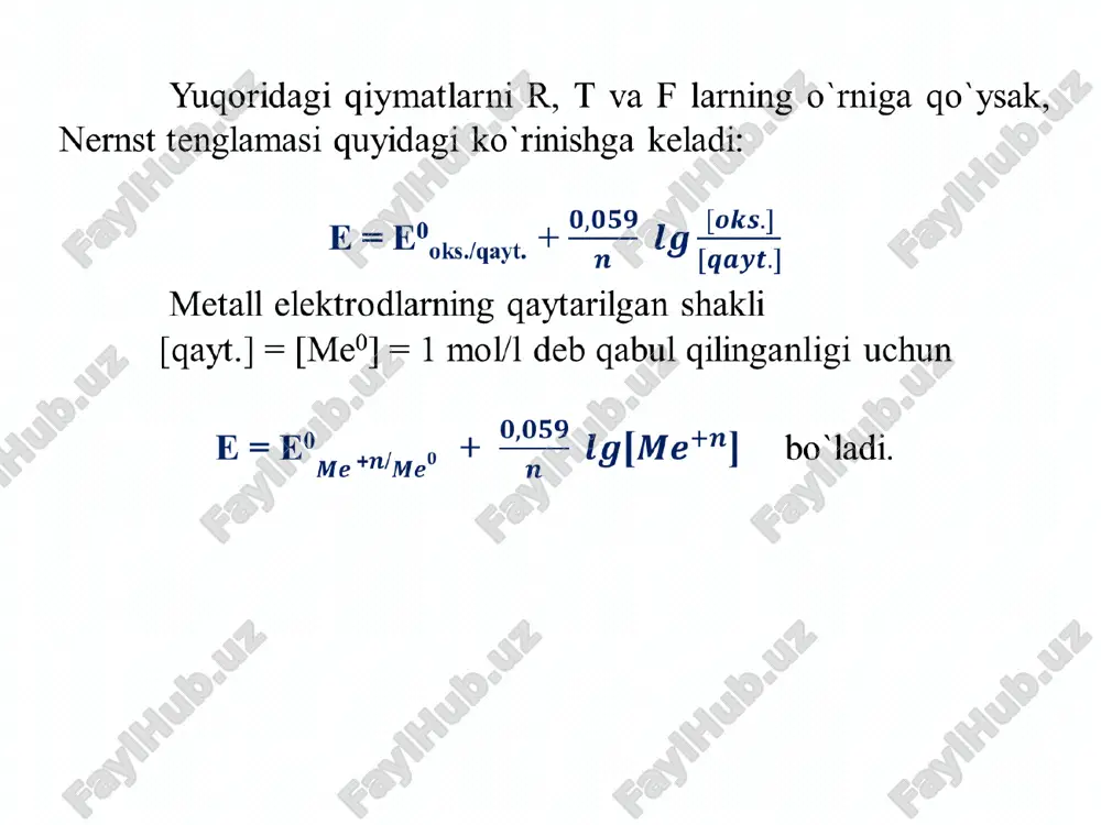 metallarini ishlab chiqarish uchun ishlatiladi. 1. elektr o’tkazuvchilar va izolyatorlar. elektr toki – zaryadlangan zarrachalarning tartibli harakatidir eletr tokining paydo bo’lishi rasmda elektr manbasi (batarey), grafit sterjen, chiroqcha mis simlar orqali birikkan elektr zanjiri ko’rsatilgan. elektronlar oqimi chiroqchaning ingichka spirali orqali o’tganda, u qiziydi va cho’g’lanib atrofga yorug’lik tarqatadi. elektr zanjirining ishlashi sxemada ko’rsatilgan. elektr sxemasida elektronlar oqimining qanday harakatlanishi ko’rsatilgan. batareyni elektronlar nasosi deyish mumkin. elektronlar uning manfiy manbasidan chiqib, chiroqcha va grafit sterjen orqali o’tib musbat manbadan kiradi. yuqoridagi zanjirda mis simlar va grafit elektr tokini o’tkazadi. agar simning bir qismi plastmassa yoki keramika bilan almashtirilsa chiroqcha yonmaydi. binobarin, plastmassa va keramika elektr tokini o’tkazmaydi, ularni izolyator deyiladi. elektr o’tkazuvchilar va izolyatorlarga yana bir necha misollar ko’rib chiqamiz. yuqori kuchlanishli elektr kabellari ikki qatlam simdan tayyorlanadi. ustki qismida elektr tokini juda yaxshi o’tkazuvchi alyuminiy qoplanadi. markazidagi po’lat tokni yomonroq o’tkazadi, lekin u mustaxkamlikni ta`minlaydi. kabeldagi alyuminiy ham, po’lat …