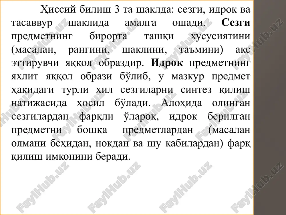 ir ishbilarmon rejasi ish yuritmaydi. juz'iy tasdiq hukm “ba'zi s-p dir” ba'zi talabalar ma'suliyatli. juz'iy inkor hukm “ba'zi s-p emas” ba'zi talabalar sport bilan shug'ullanmaydilar. oddiy xukm predikat mazmuniga ko'ra oddiy hukm turlari atributiv hukmlar –biror sifat yoki xususiyatning predmetga xosligi yoki xos emaslini , qat'iy qilib ko'rsatiladi. munosabat hukmlar –ikki va undan ortiq predmetlar o'rtasida muayyan munosabatlarning bo'lishi yoki bo'lmasligini ifodalagan xukmlar. hukmlarning modalligi – hukmlarda predikatning sub'ektga tegishli yoki tegishli emasligi haqidagi fikr qat'iy, kuchli (zaruriy) yoki qat'iy bo'lmagan, kuchsiz (ehtimol) tasdiq yoki inkor shaklda ifodalanuvchi fikr. muloxazalar (xukm) takkoslanadigan muloxazalar takkoslanmaydigan muloxazalar taqqoslanadigan mulohazalar – umumiy belgilarga ega , mazmuni va hajmi jihatidan bir-biriga yaqin turgan mulohazalar. taqqoslanmaydigan mulohazalar – bir-biri bilan uzviy aloqada bo'lgan, ko'p hollarda moddiy yoki ideal bo'lishdan boshqa umumiy belgiga ega bo'lmagan fikrlarni aks ettiruvchi mulohazalar. xulosa chikarish xulosa - bir yoki bir necha hukmlardan muqarrar ravishda yangi boshqa bir hukm keltirib chiqarishdan …