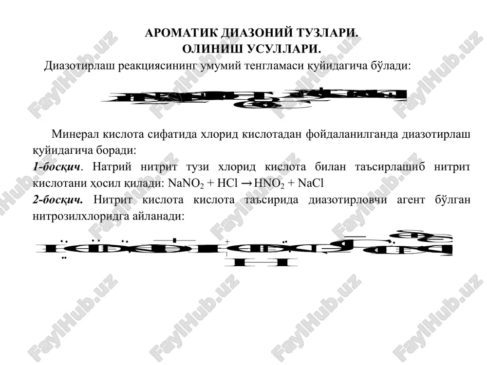 2naoh n n c o ch 3 o c 6 h 4 cnch 3 noo reaktsiyalari. diazometanning elektrofil tuzilishini quyidagi rezonans strukturalar orqali ko'rsatish mumkin: ] [ ch 2 n n ch 2 n n + - + - n n + ch 2 n ch 2 n - diazometan yumshoq alkillovchi agent hisoblanadi. u karbon va mineral kislotalarni, fenollarni metillashda ishlatiladi. ch 2 r - c o oh + ch 2 n 2 h + n 2 - r - ch 2 - coch 3 o karbon kislotaning metil efiri karben zarracha zanjirni kengaytirishi va qo'shbog'ga birikishi mumkin. tsiklogeksanon metilentsiklogeksan oksid tsiklogeptanon o -n 2 o + n nch 2 o - + /docprops/thumbnail.jpeg